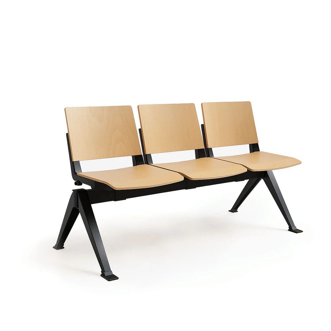 3 Seater Waiting Room Bench (Black Frame/Wood)