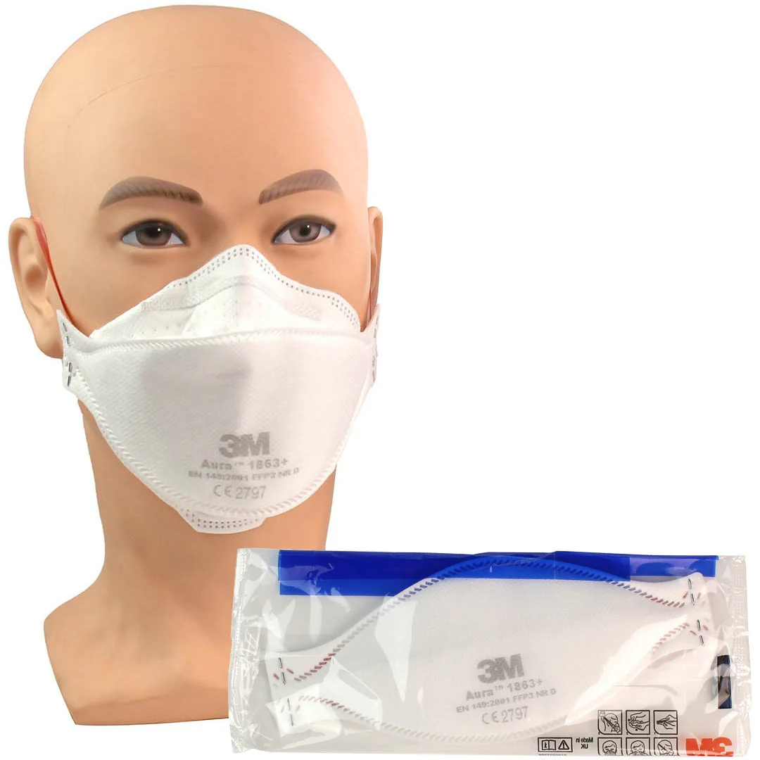 3M™ 1863+ Aura™ Disposable Healthcare Respirator, FFP3 +IIR