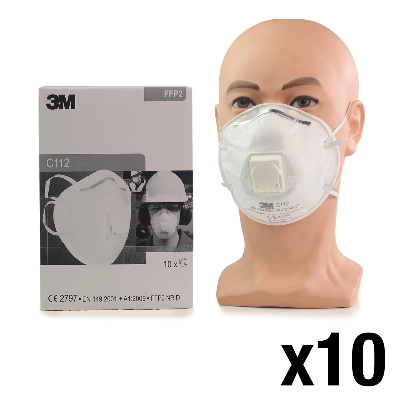 3M™ Disposable Respirator Face Mask FFP2 Valved - C112 - Box of 10 - Image 5
