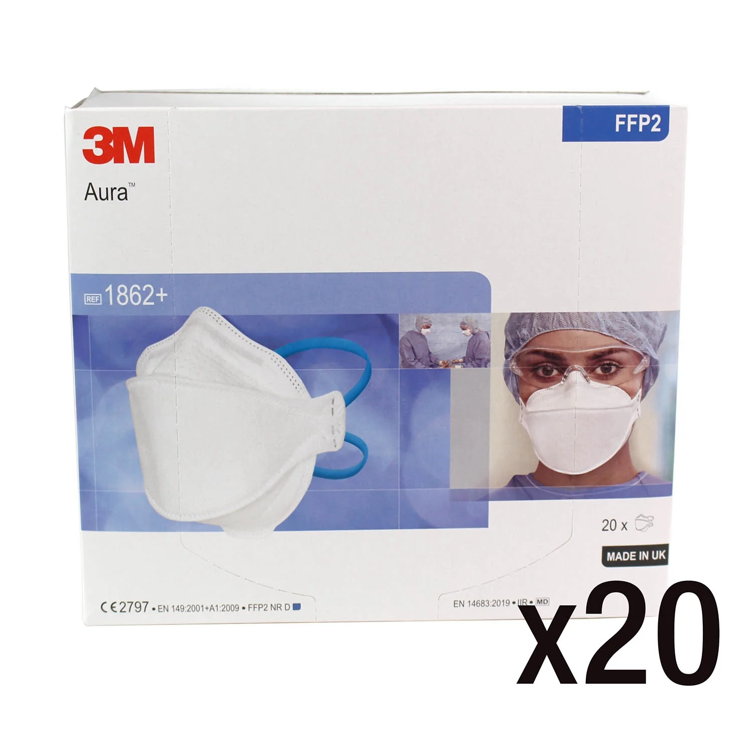 3M™ 1862+  Aura™ FFP2 [+IIR] Healthcare Respirator Mask x 20 - Image 9