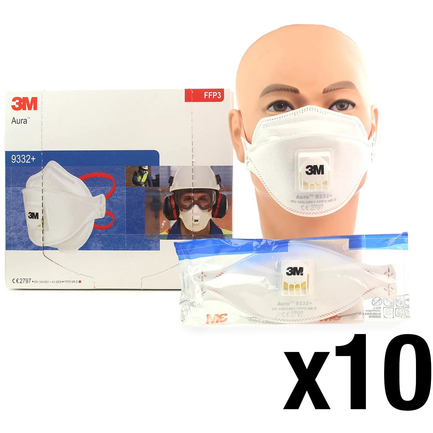 3M™ Particulate Respirator Face Mask FFP3 Valved - 9332+ - Box of 10 - Image 3