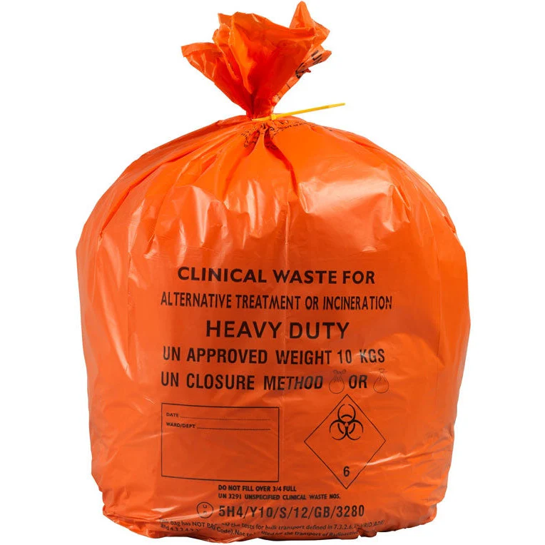 90L Large Orange Heavy Duty Clinical Waste Bags 10KG - 1 Roll of 25
