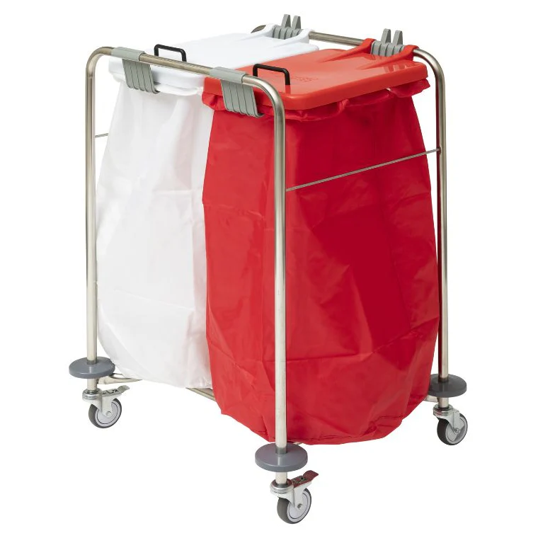 Alerta Laundry Cart, Double Bag White & Red Lids
