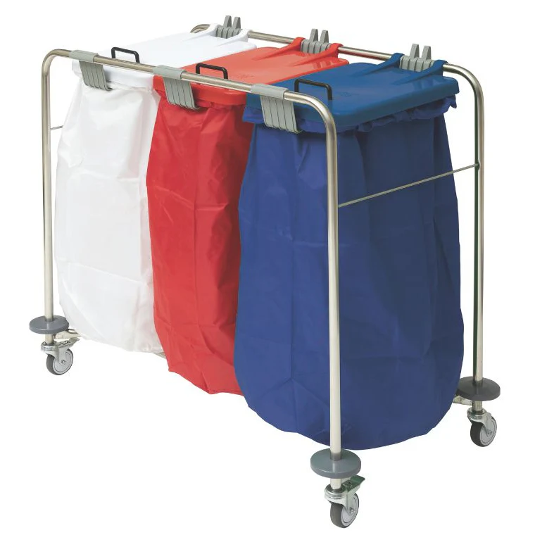 Alerta Laundry Cart, Triple Cart, White, Red & Blue Lids