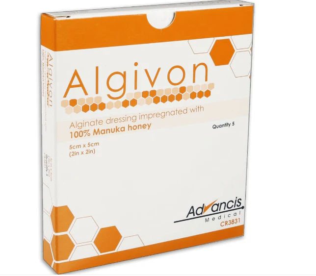 Algivon alginate dressing impregnated 100% manuka honey 10cm x 10cm pk5