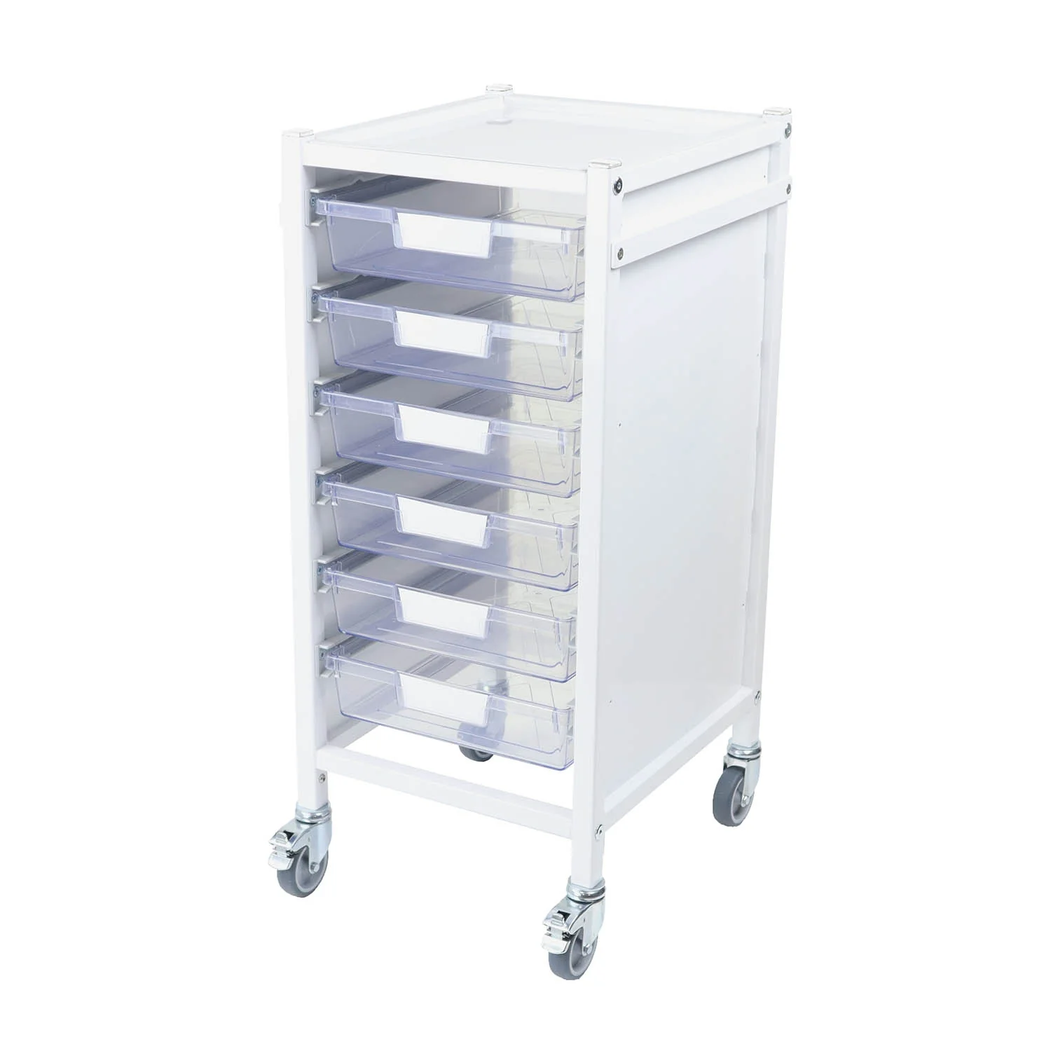 Attend 300 Medical Storage Trolley - 6 Clear Shallow Trays