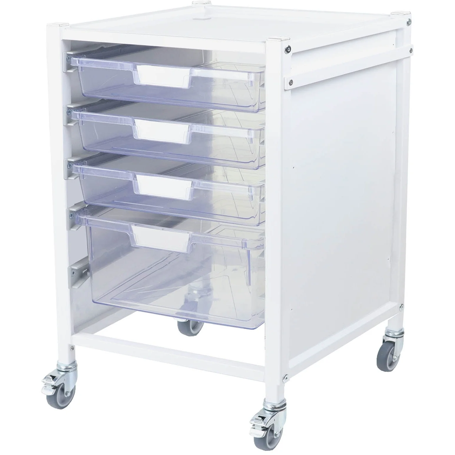 Attend 400 Medical Storage Trolley - 3 Clear Shallow Trays & 1 Deep Tray