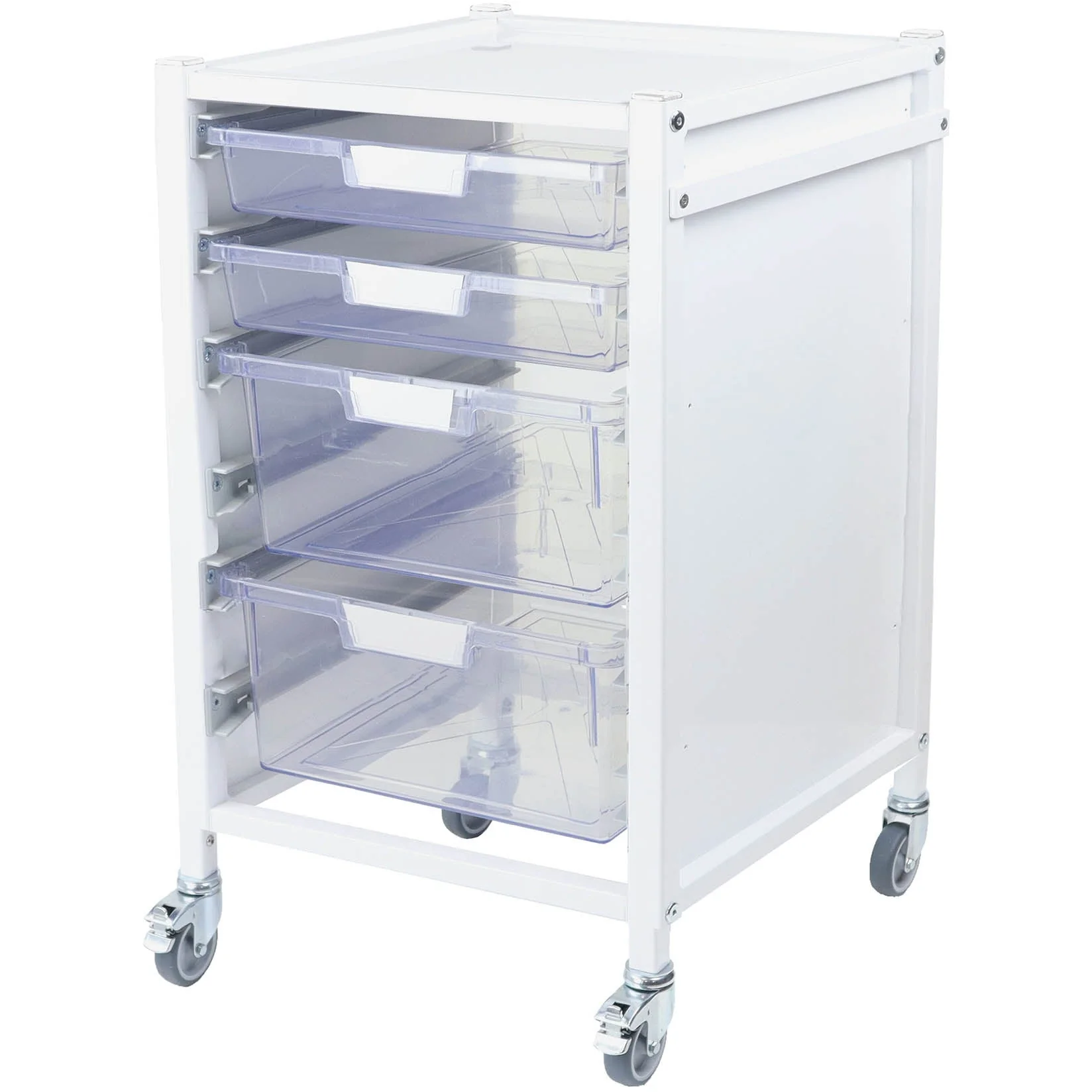 Attend 500 Medical Storage Trolley - 2 Clear Shallow Trays & 2 Deep Trays