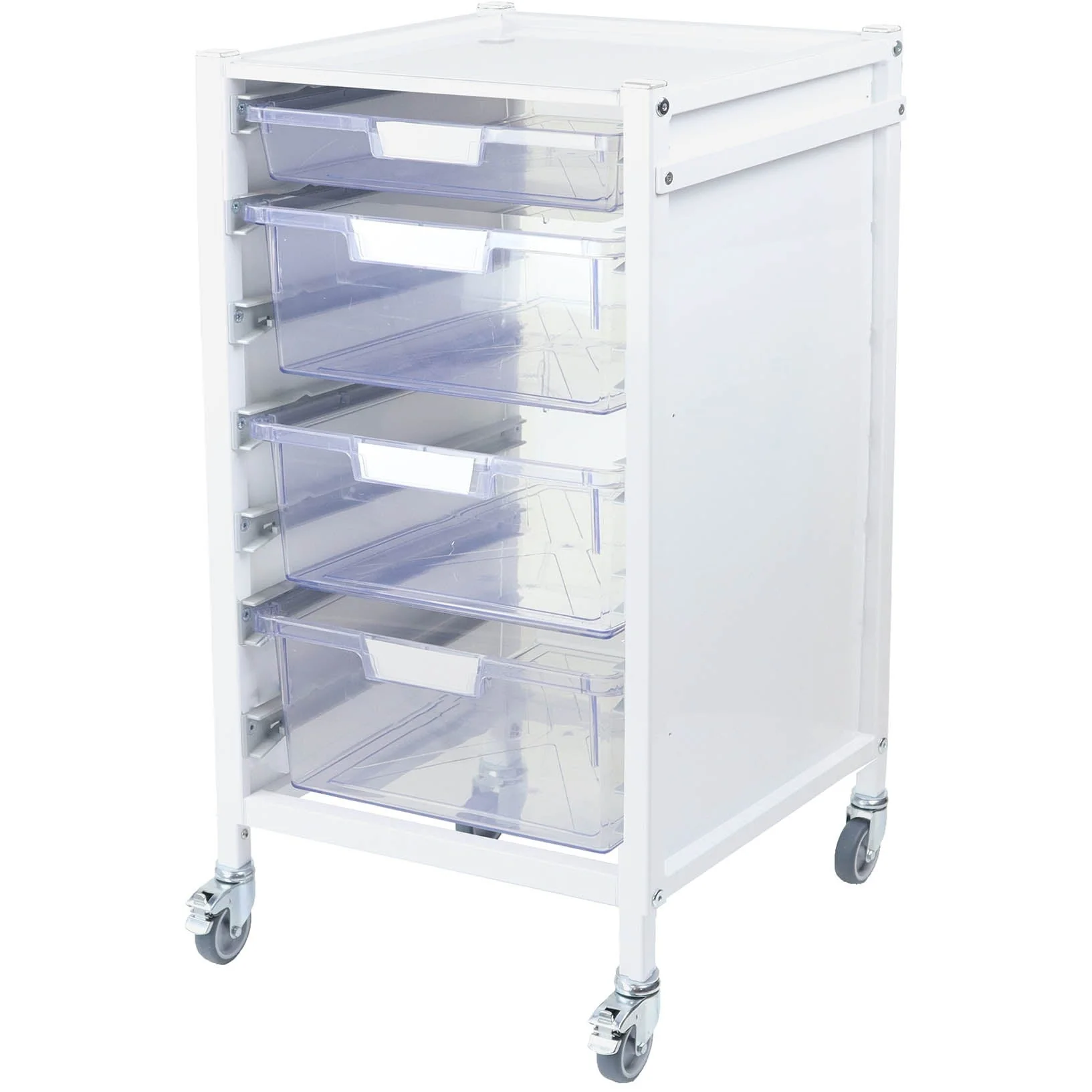 Attend 550 Medical Storage Trolley - 1 Clear Shallow Trays and 3 Deep Tray