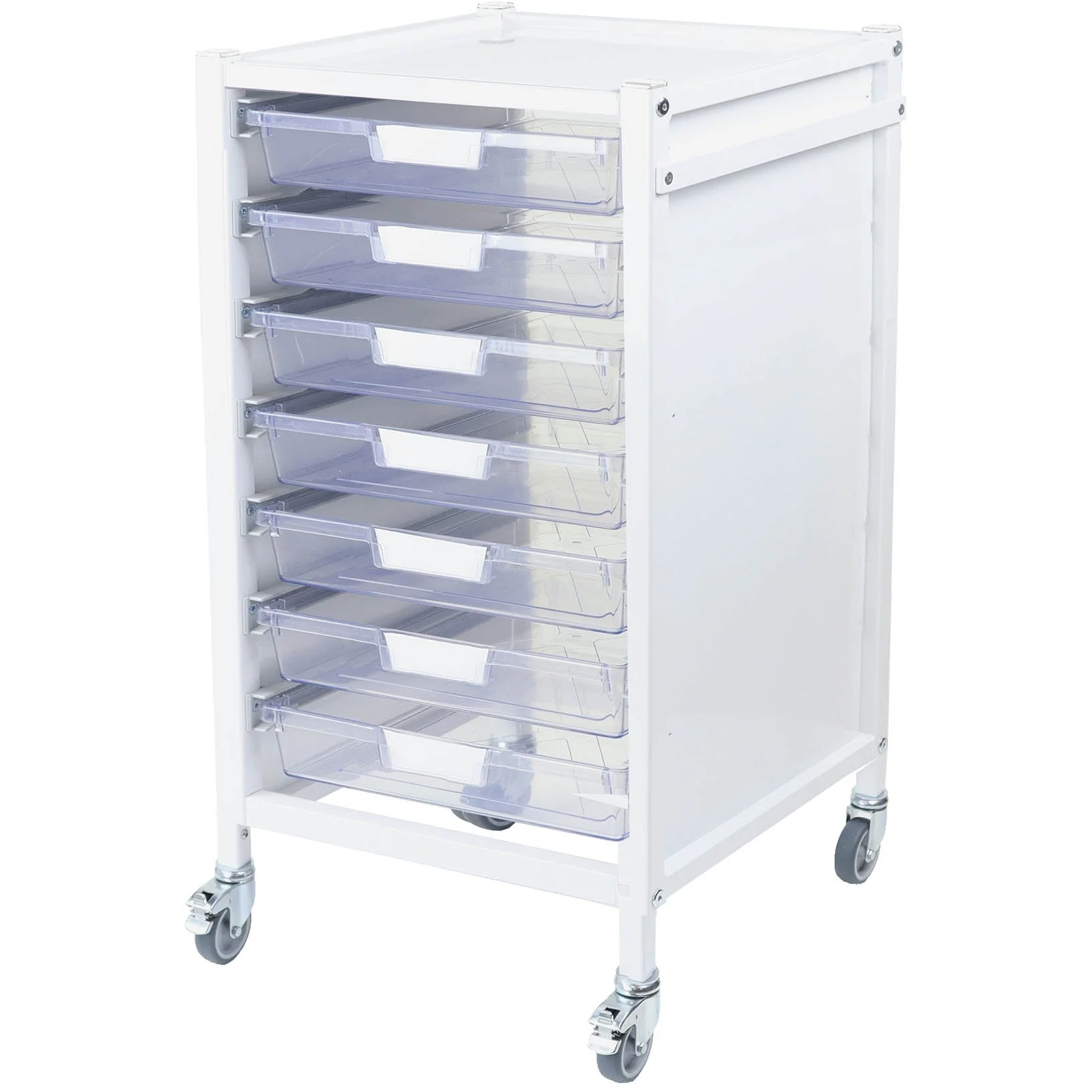 Attend 550 Medical Storage Trolley - 7 Clear Shallow Trays