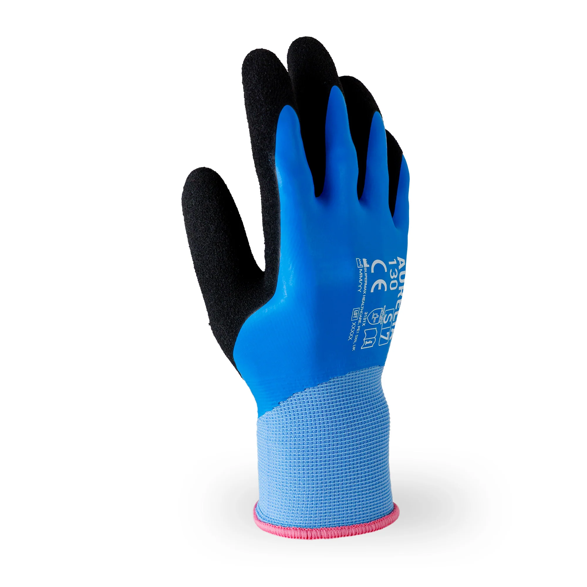 AURELIA 130 Blue Nylon Fully Coated Glove with Black Sandy Latex coating