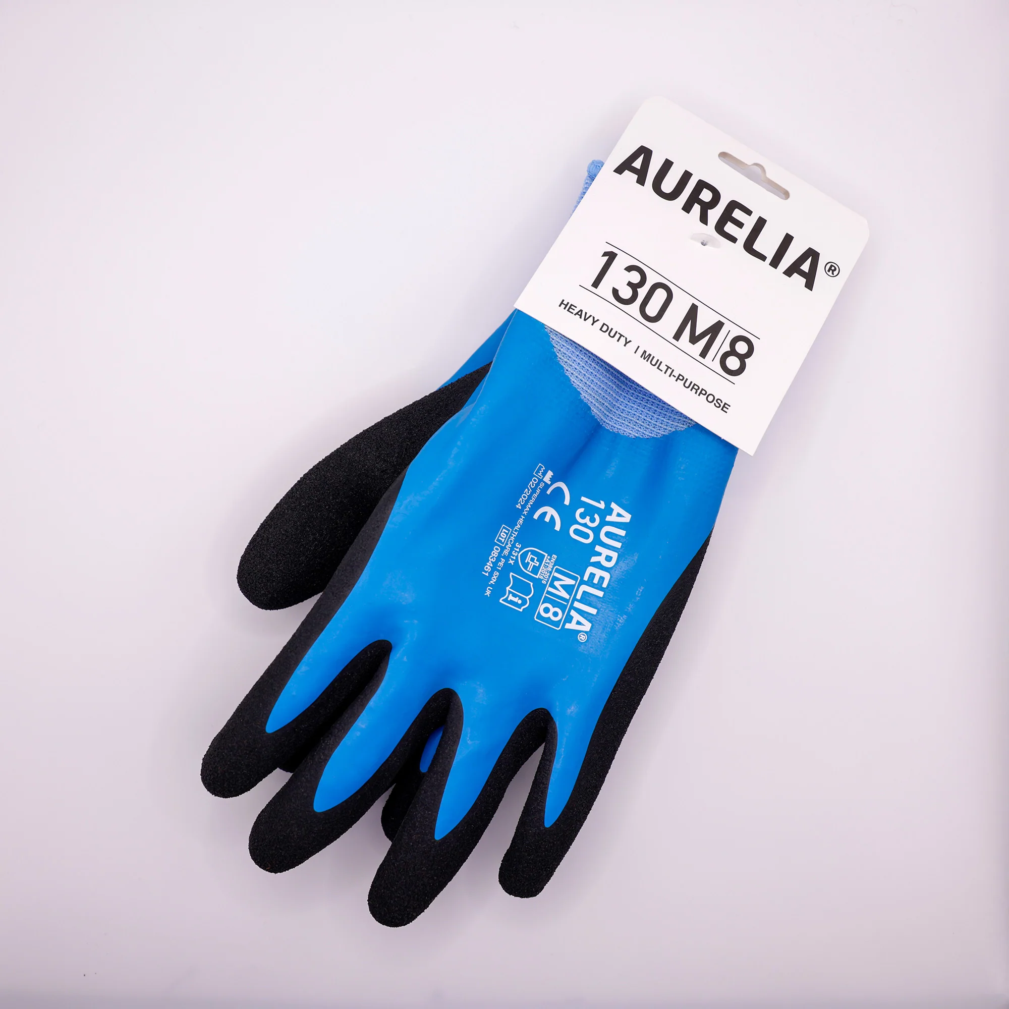 AURELIA 130 Blue Nylon Fully Coated Glove with Black Sandy Latex coating - Image 2
