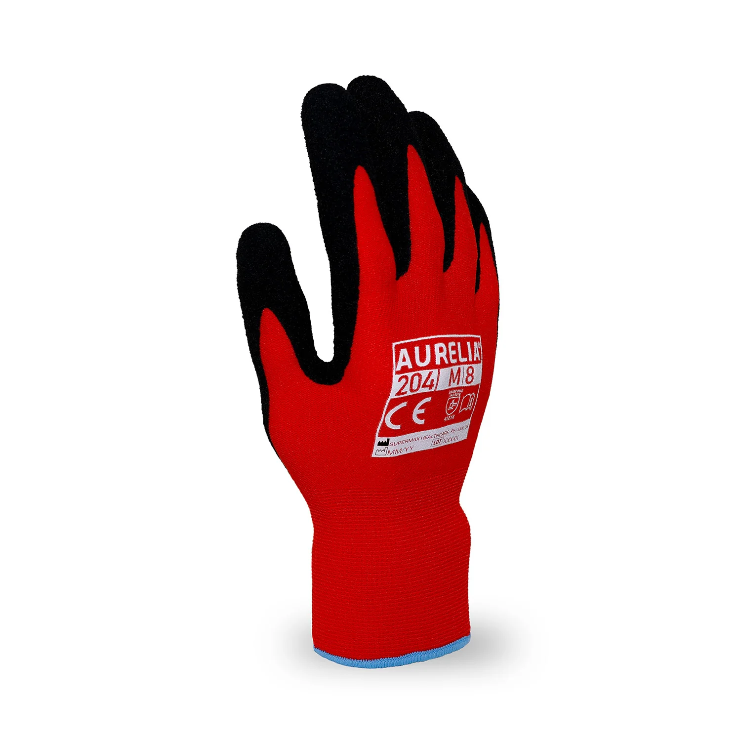 AURELIA 204 - Black Sandy Nitrile Palm Coated with Red Nylon/Spandex Liner