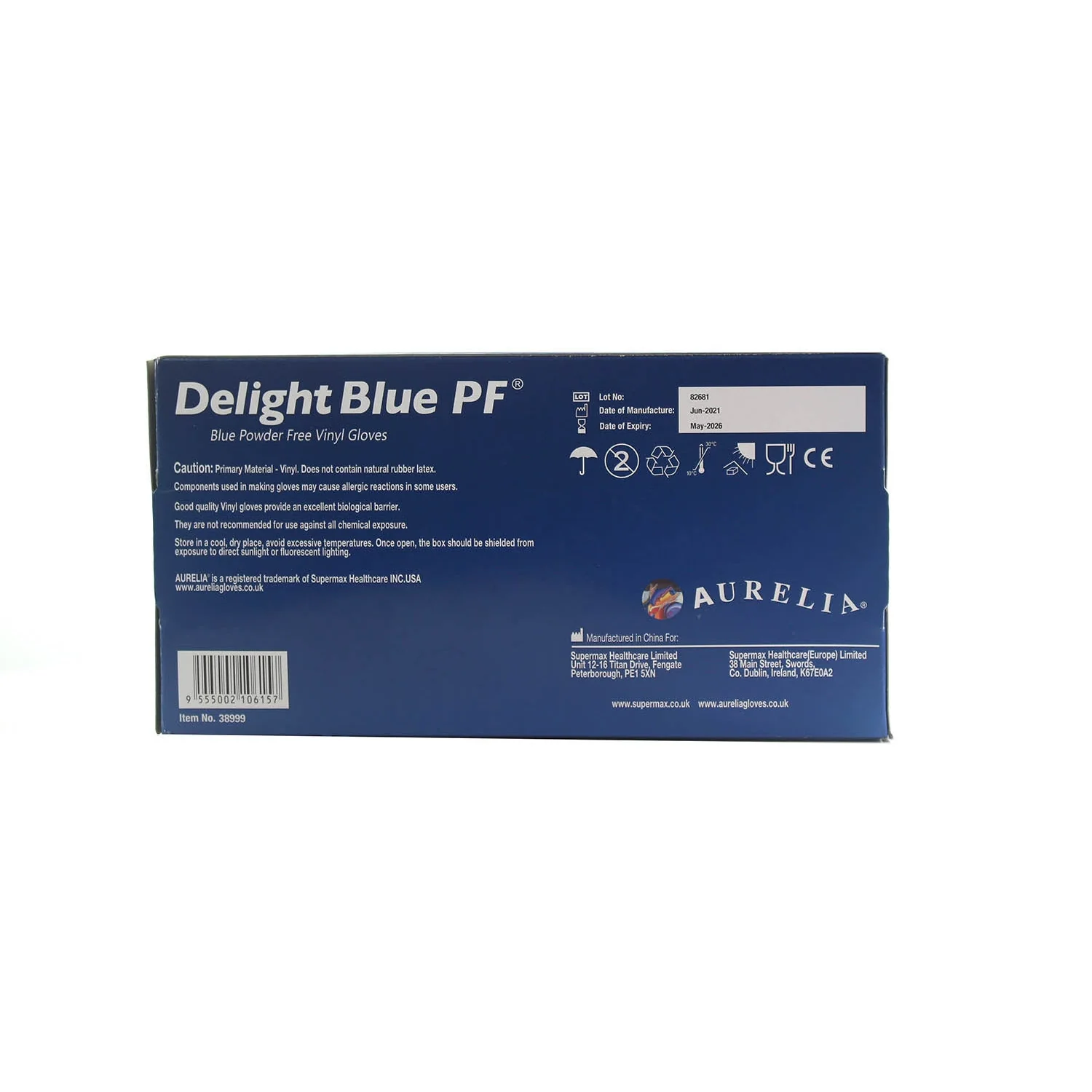 Aurelia Delight Blue PF Vinyl Powder free examination gloves - Medium (Box of 100) - Image 3