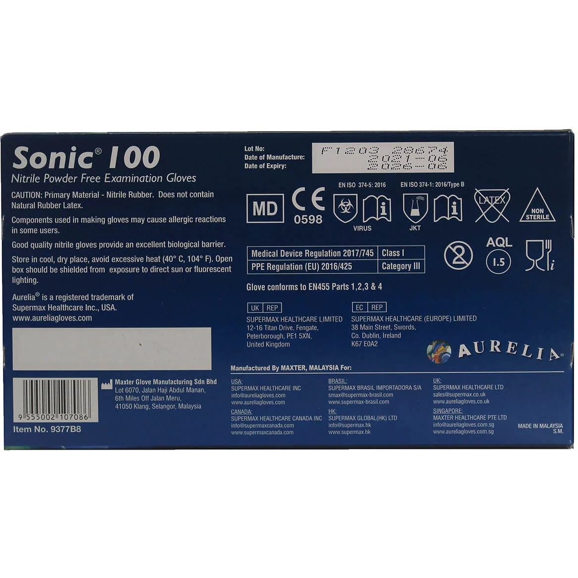 Aurelia Sonic 100 - Blue Nitrile Examination Gloves - Large - Image 5