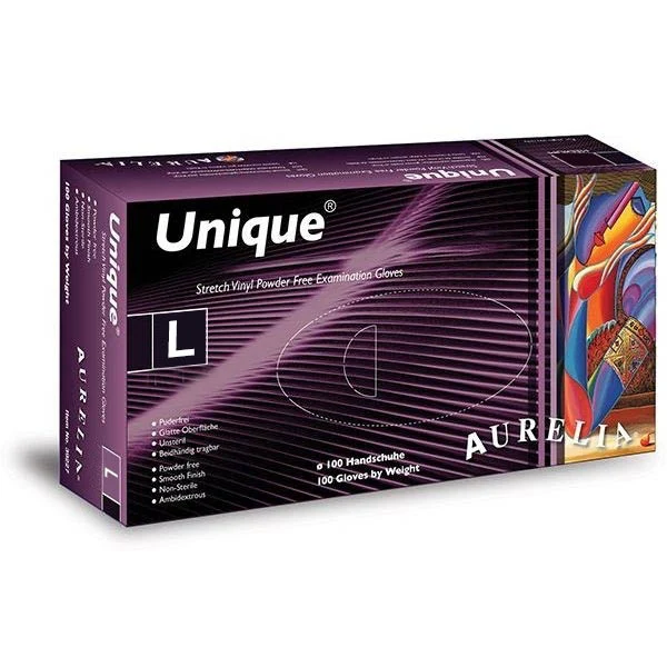 Aurelia Unique 100 Stretch-Free White Vinyl Examination Gloves - Powder-Free - Large (100)