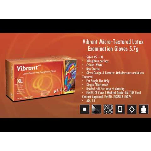 Aurelia Vibrant 100 Micro Textured Latex Examination Gloves 5.7g - Powder-Free - Small (100) - Image 4