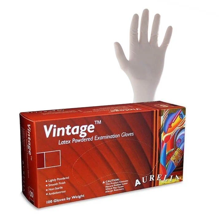 Aurelia® Vintage® Lightly Powdered Latex Examination Gloves - Small - Box of 100