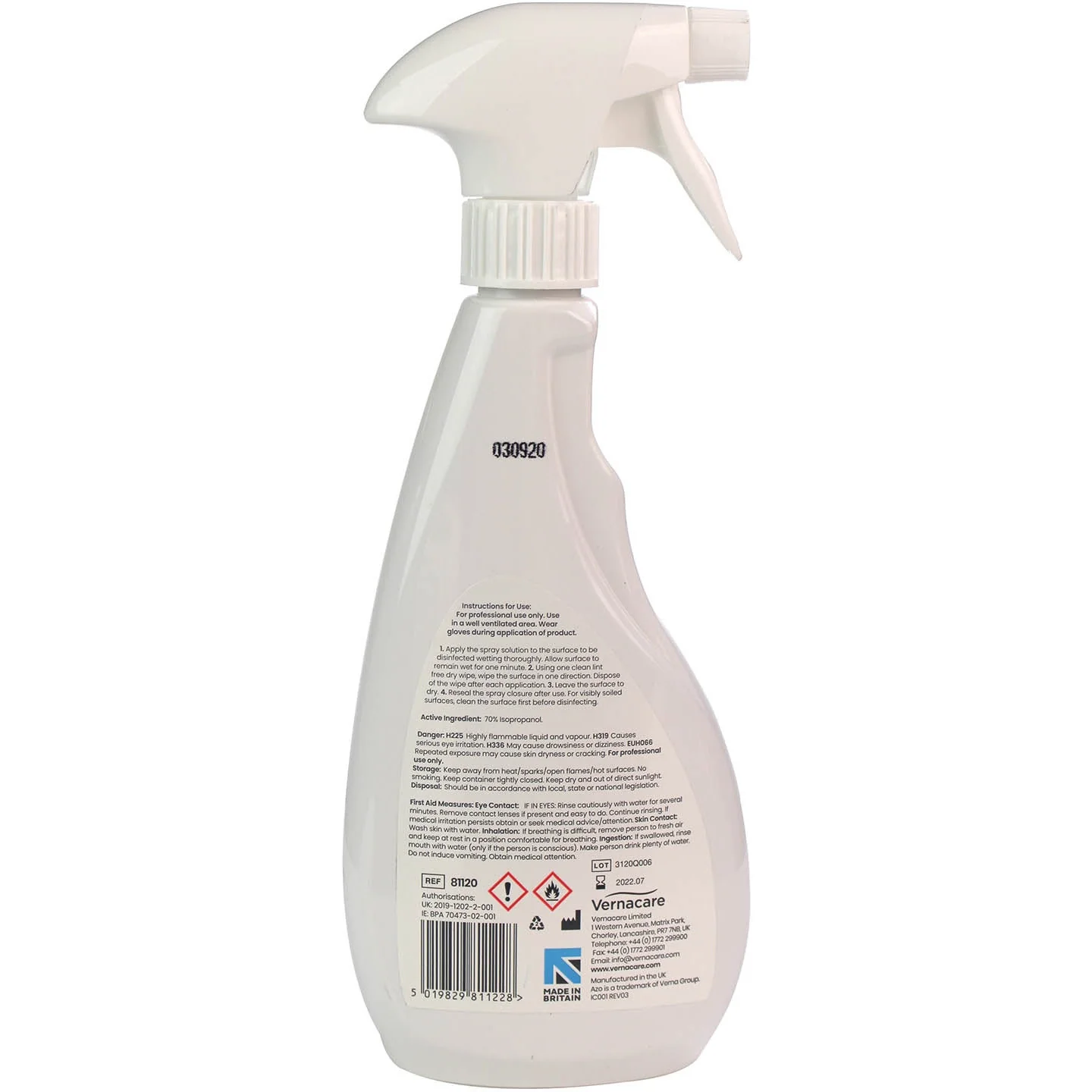 Azo™ Spray 70% IPA 500ml Spray - Image 2