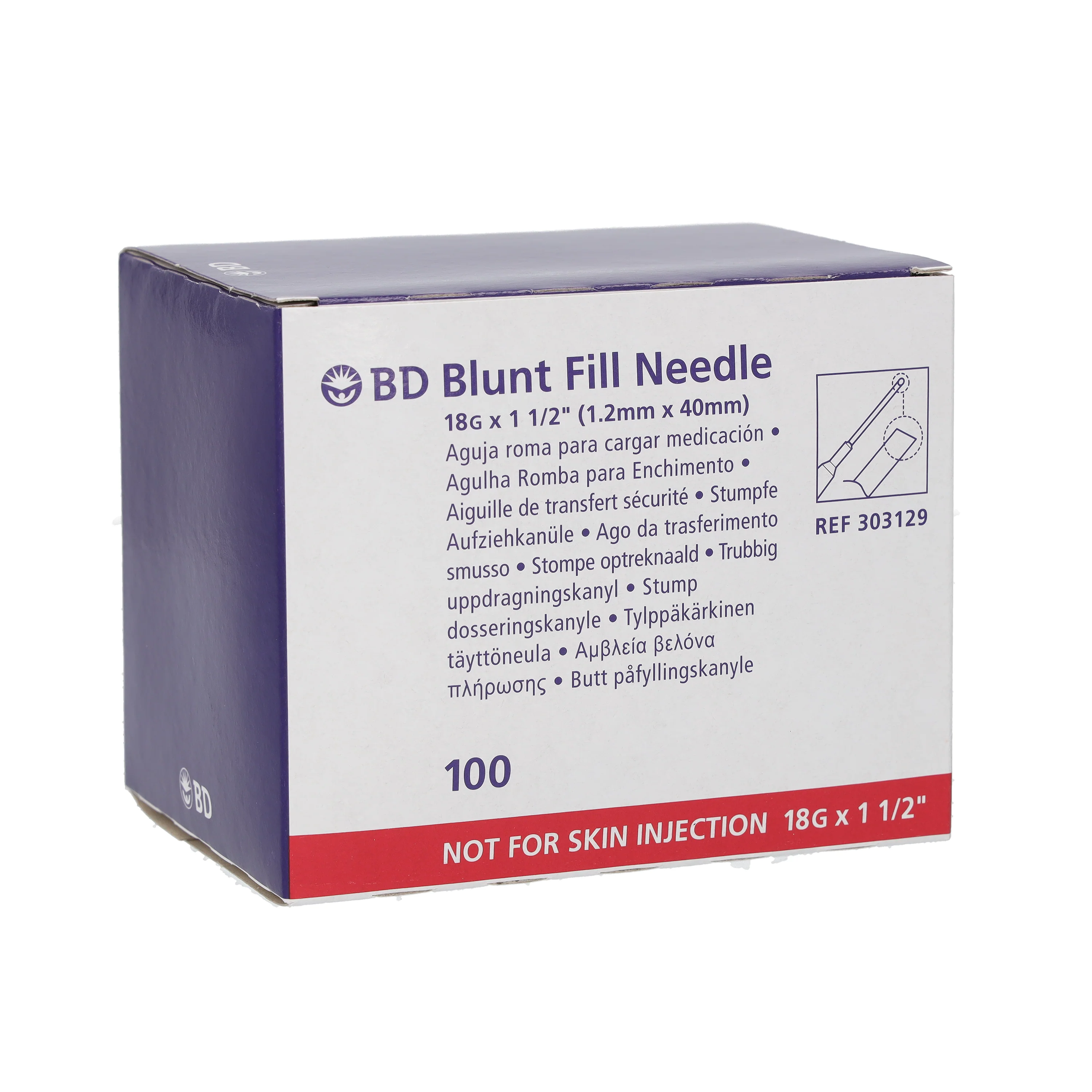 BD Blunt Fill Safety Draw-up Needle, 18 G red, 40 mm 1½" 45 degr, Qty100 - Image 2