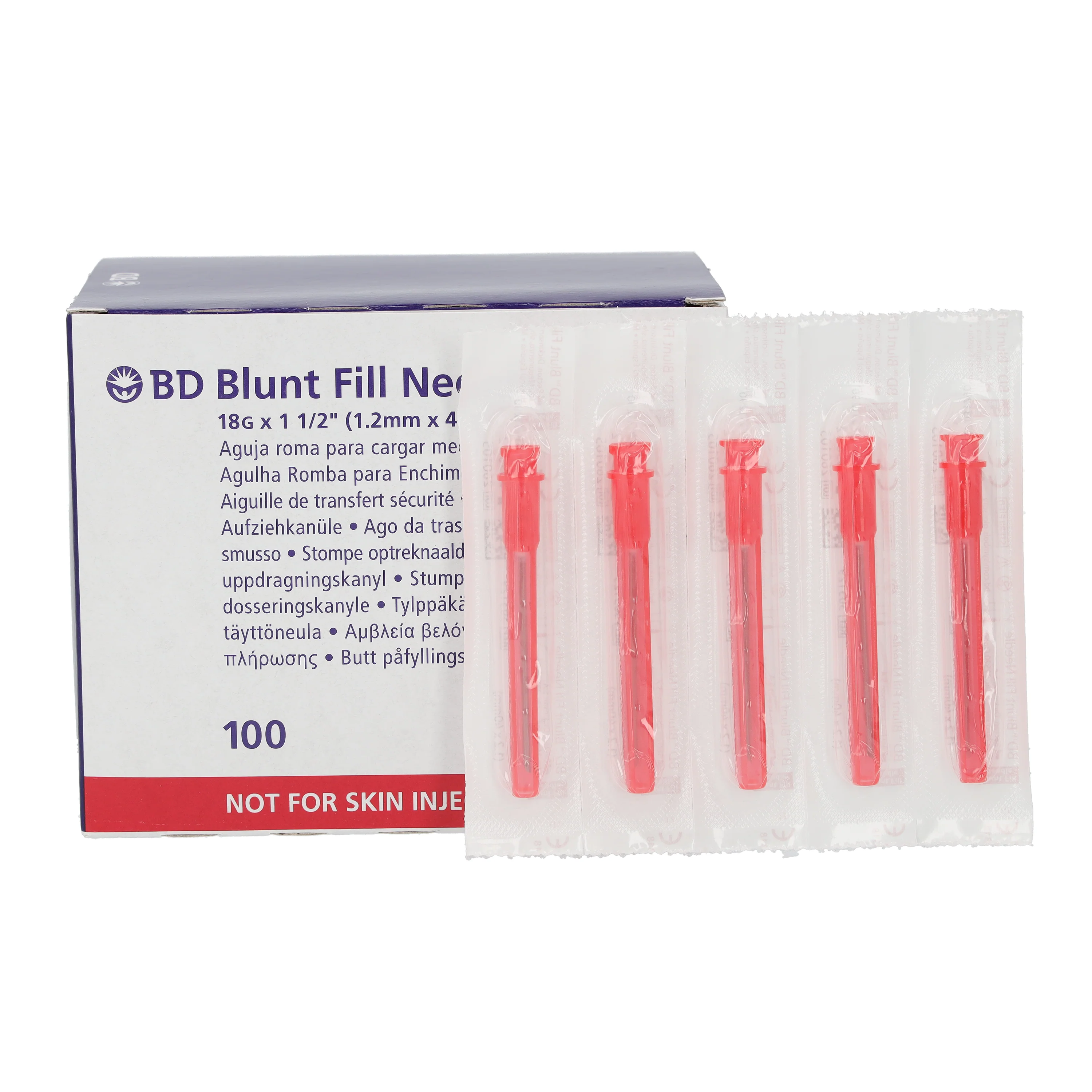 BD Blunt Fill Safety Draw-up Needle, 18 G red, 40 mm 1½" 45 degr, Qty100 - Image 3