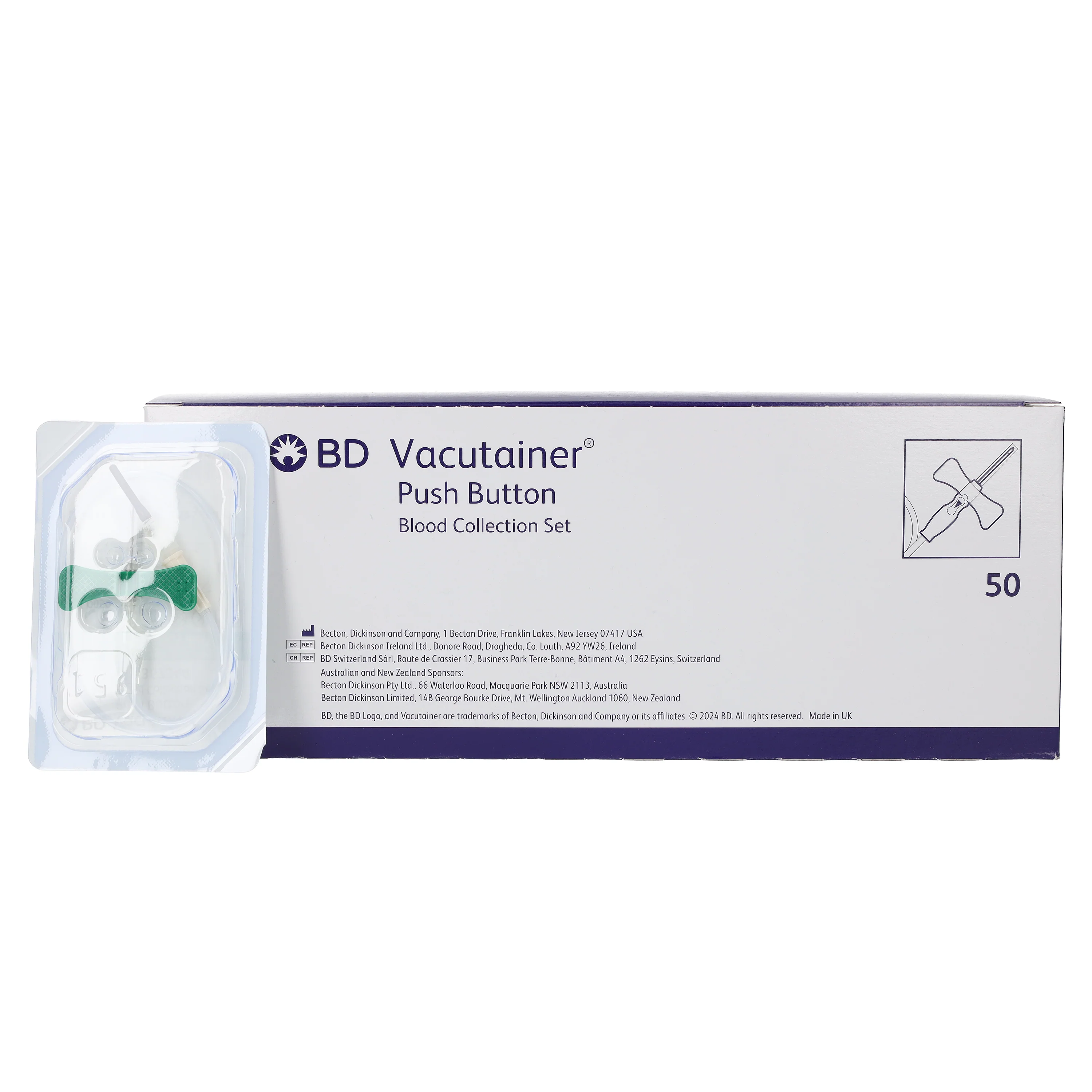 BD Push Button Blood Set 21g x 0.75 Per 50 With Luer Adaptor 12 Tubing - Image 2