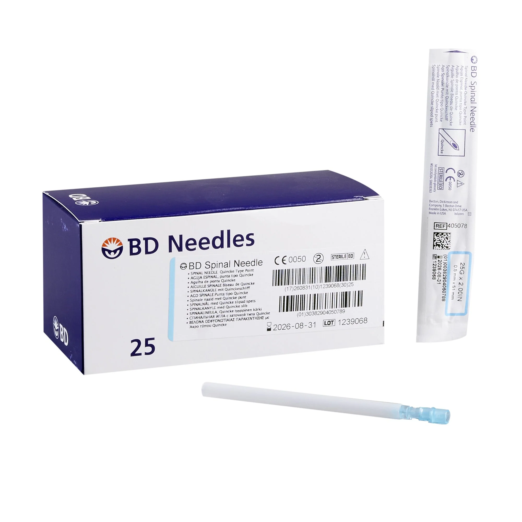 BD Quincke Spinal Needle 25G, 2" - Box of 25
