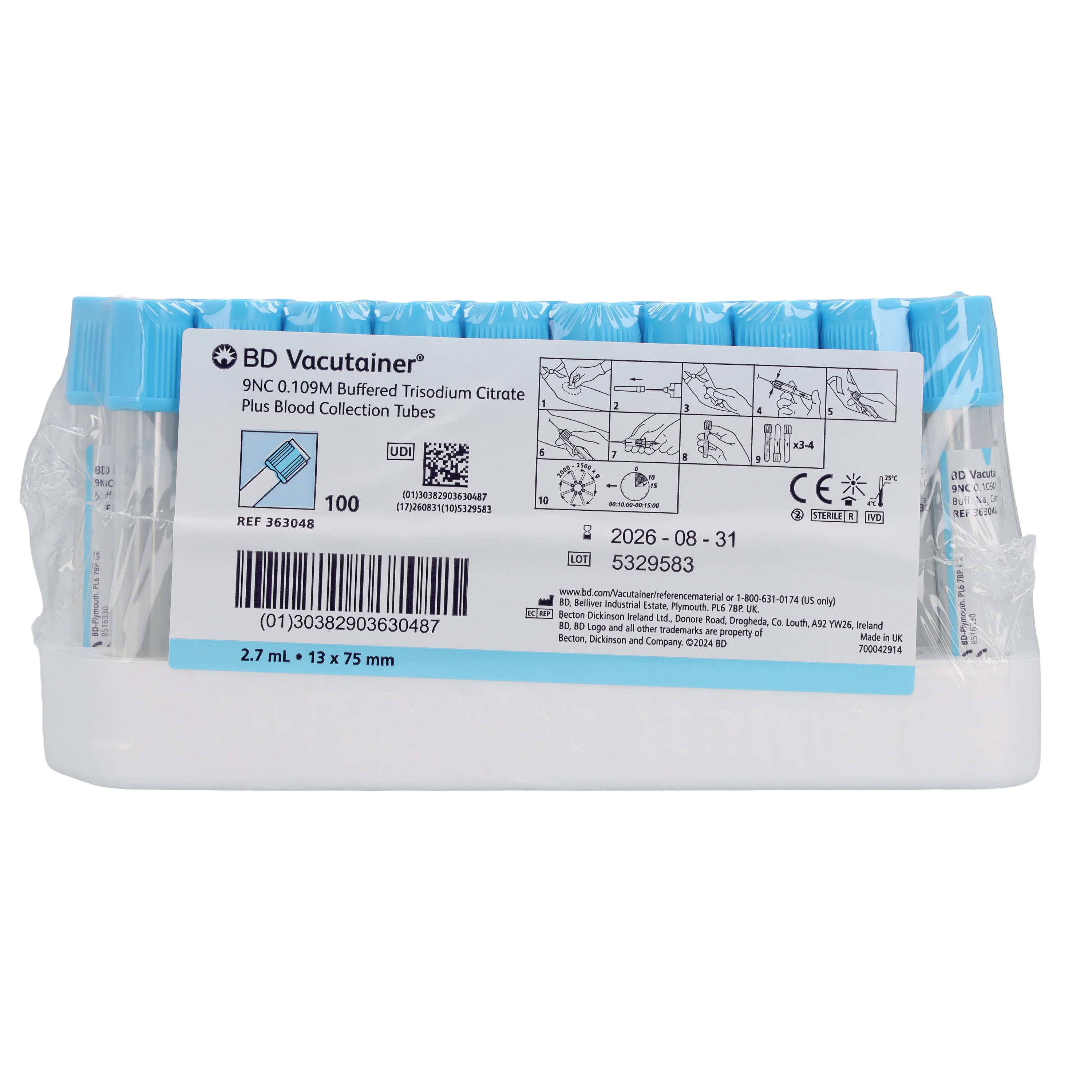BD Vacutainer Citrate Plus Tube with Hemogard Safety Closure, 2.7ml - box of 100 - Image 2