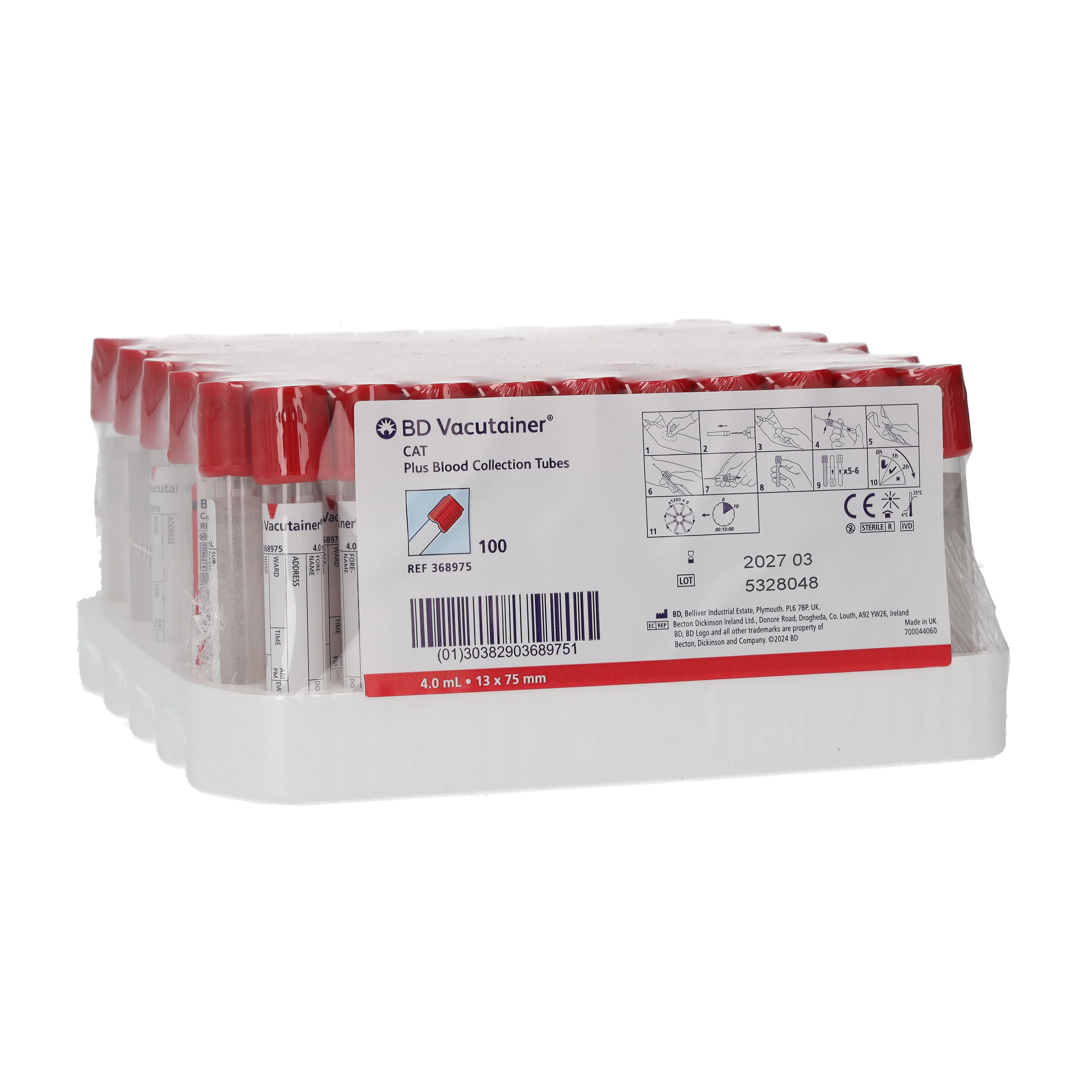 BD Vacutainer Plastic Serum Sample Tubes with Red Cap - 4ml x 100 - Image 2
