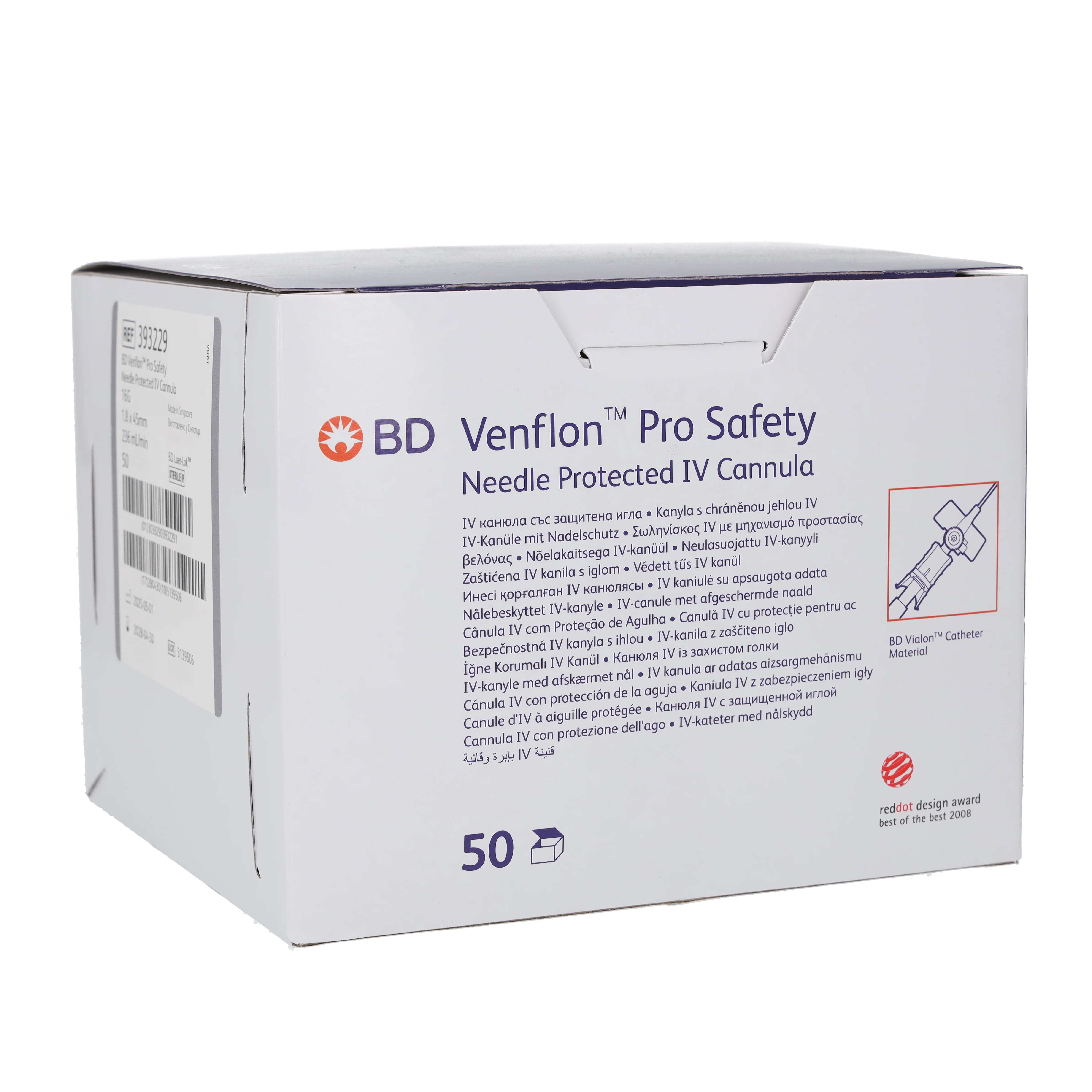 BD Venflon Pro Safety Peripheral Safety IV Cannula with Injection Valve Grey 16g 45mm (Box of 50) - Image 2