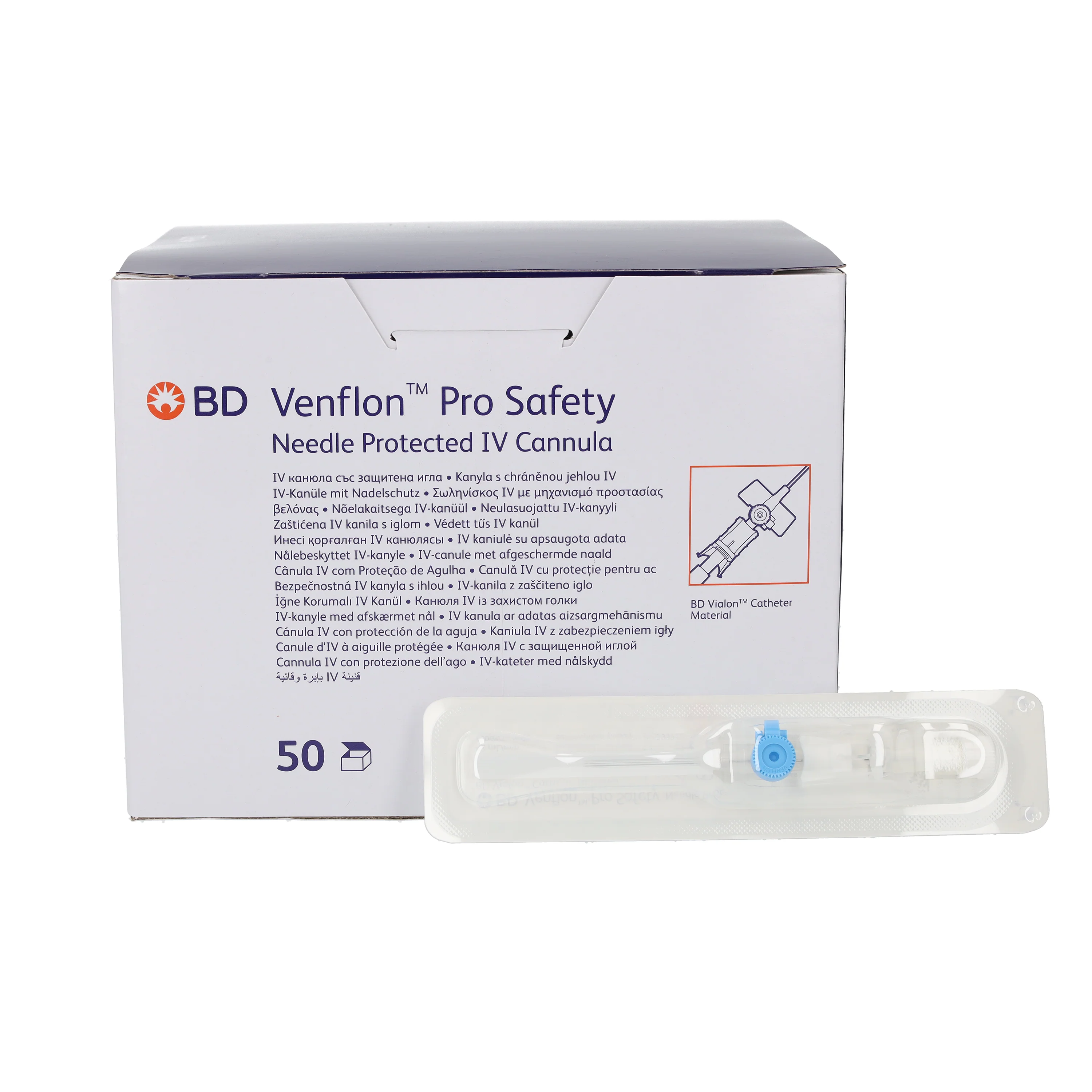 BD Venflon Pro Safety™  22g x 25mm, Blue - Box of 50 - Image 3