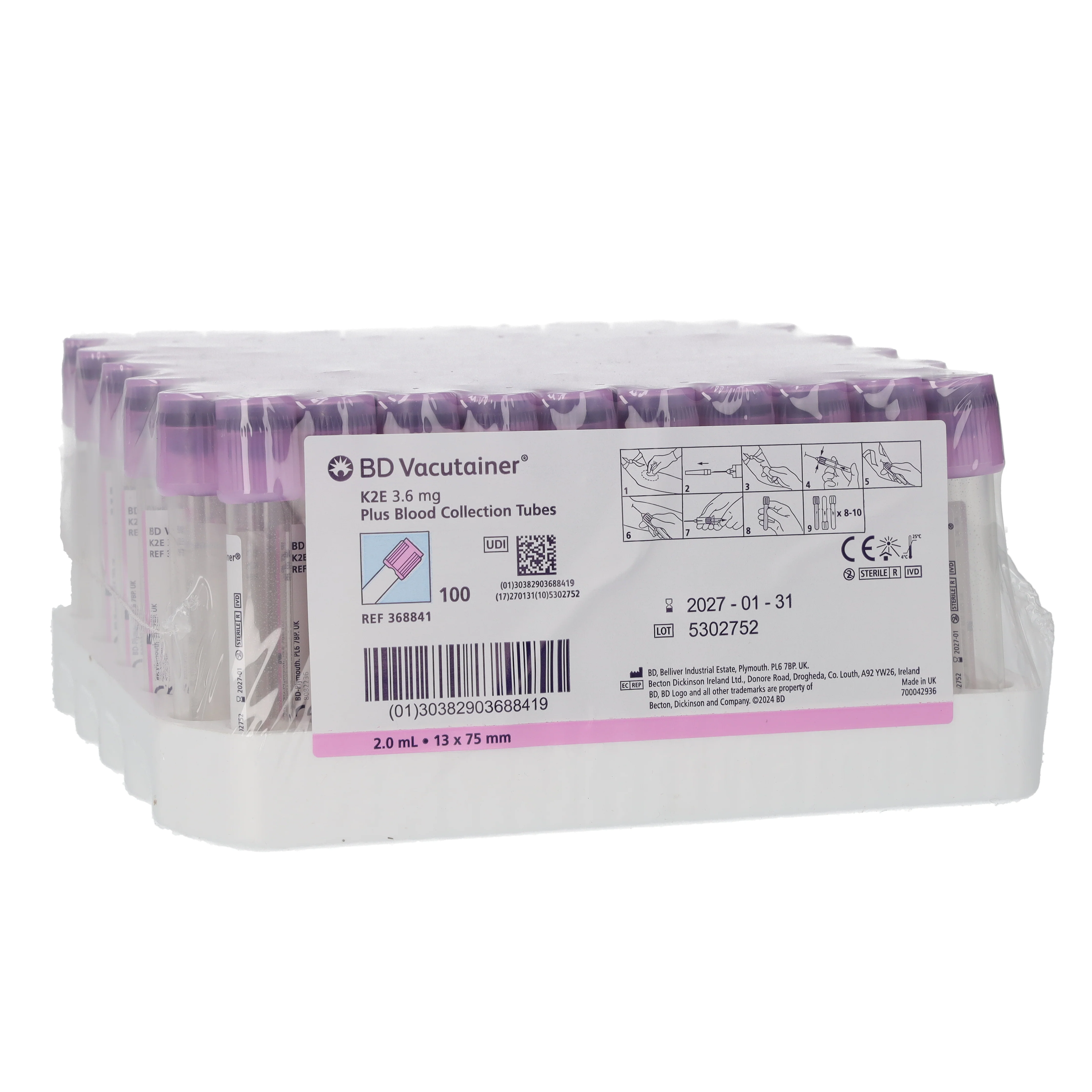 BD® Vacutainer® K₂EDTA 3.6mg Plus Blood Collection Tube, 2.0ml - Pack of 100 - Image 2