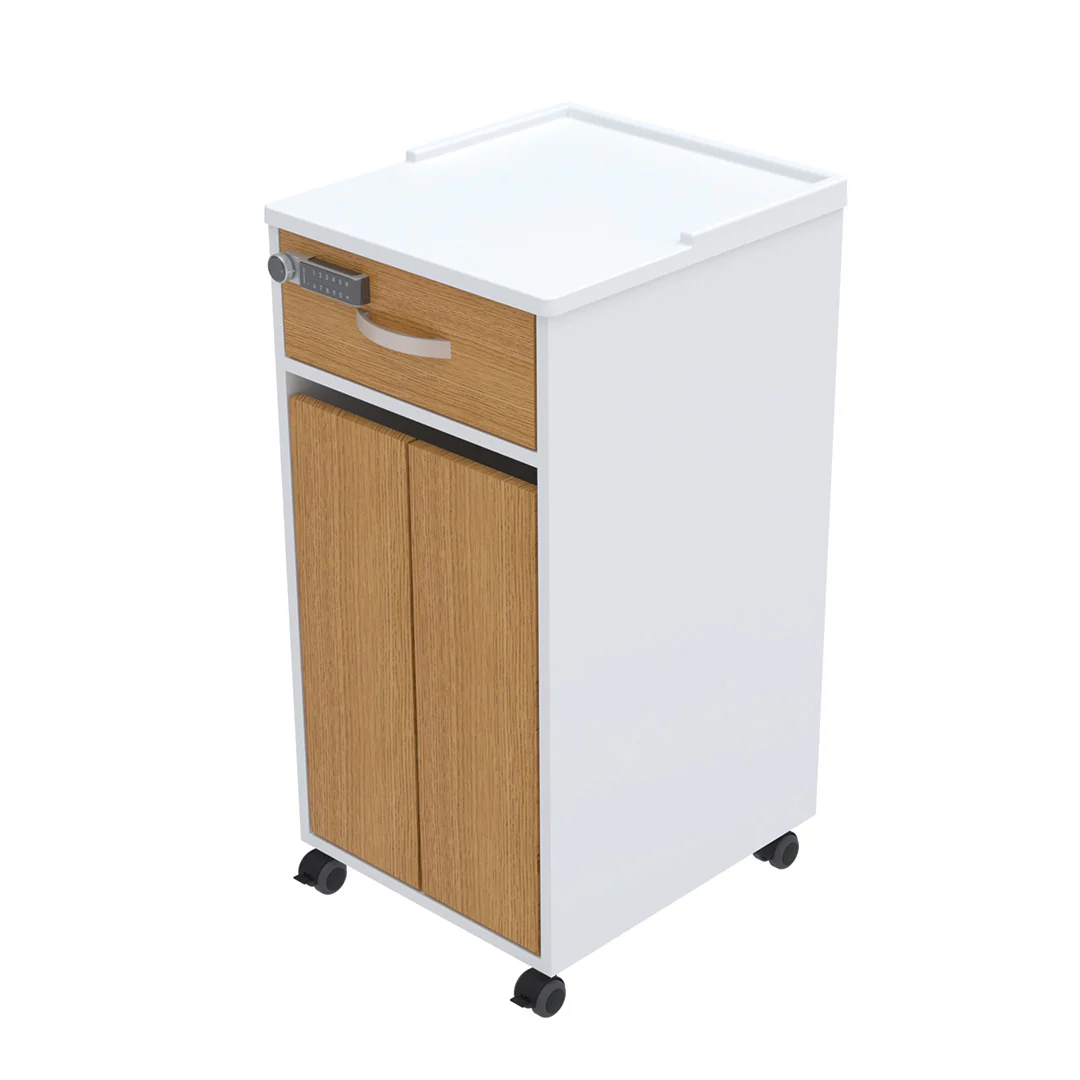 Bedside Locker, Cupboard & Lockable Drawer, Digital Lock - White - Image 2