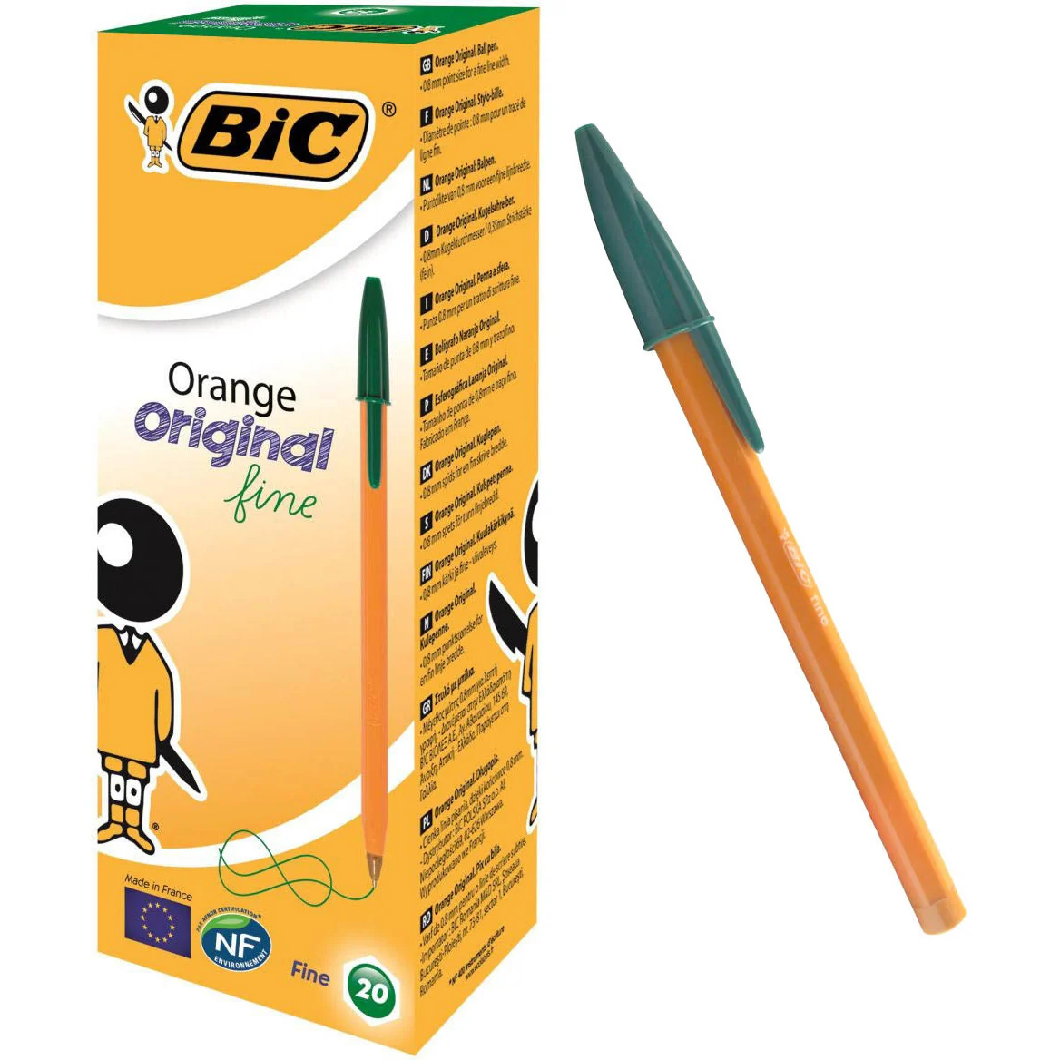 Bic Orange Fine Ballpoint Pen Green (Pack of 20)