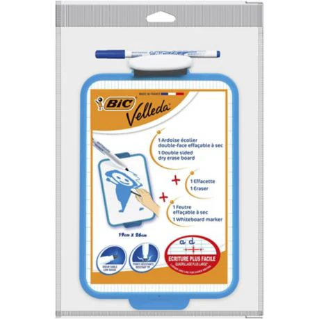 Bic Velleda Double-Sided Dry Wipe Board 19 x 26 cm + Blue Marker + Eraser Pk 1