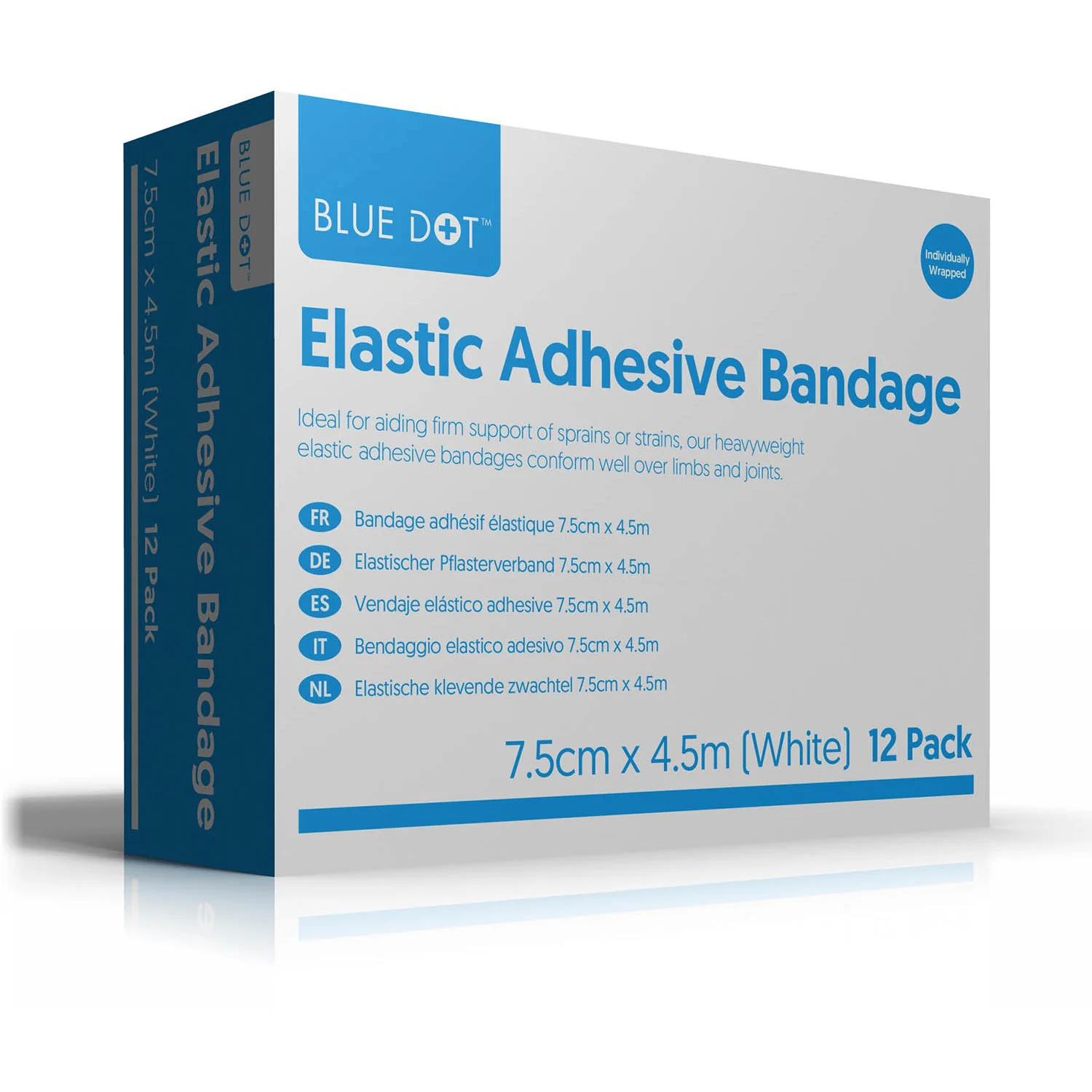 Blue Dot Elastic Latex Free Adhesive Bandage 7.5cm x 4.5m x 1 - Image 2