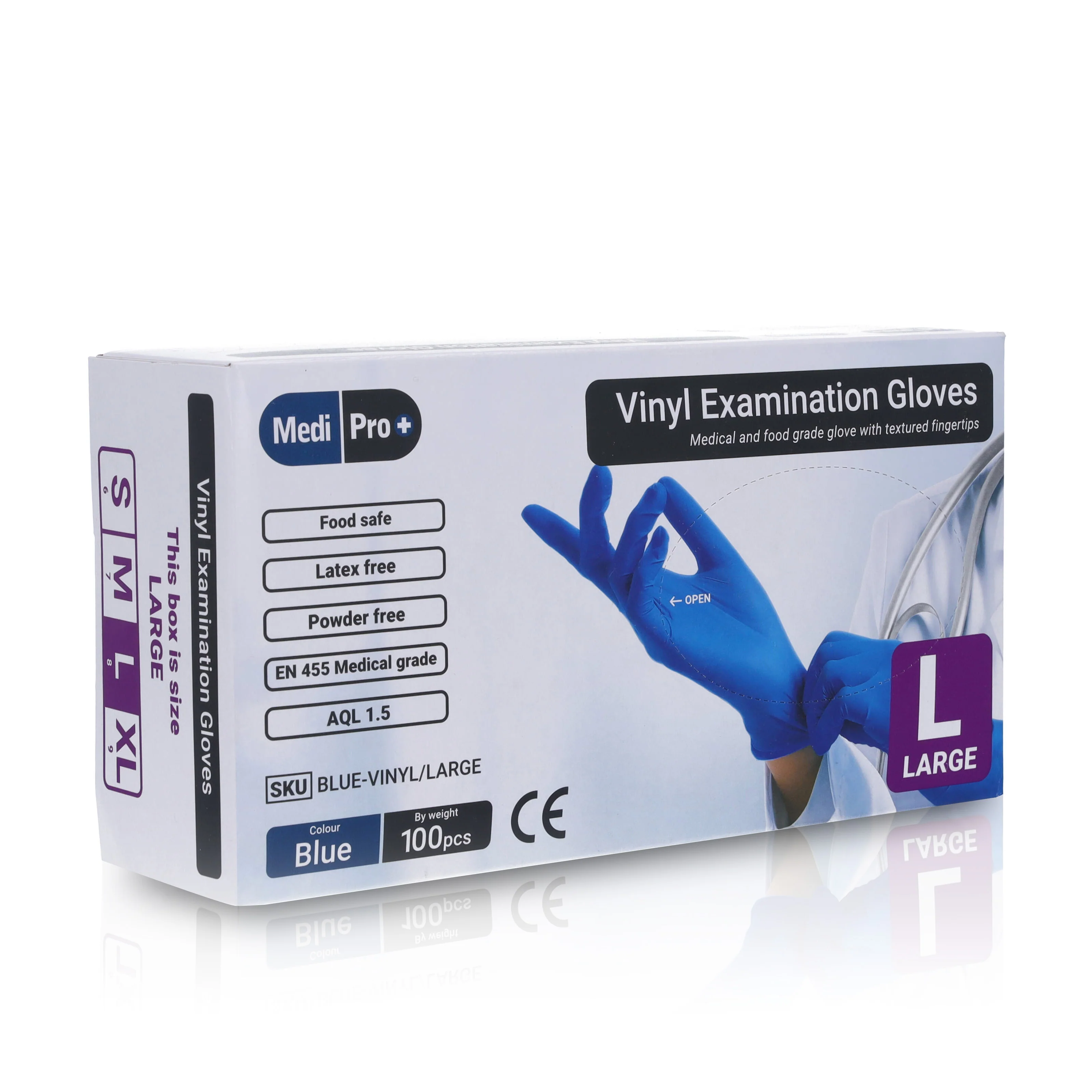 Blue Vinyl Exam Gloves - Cat III PPE Large