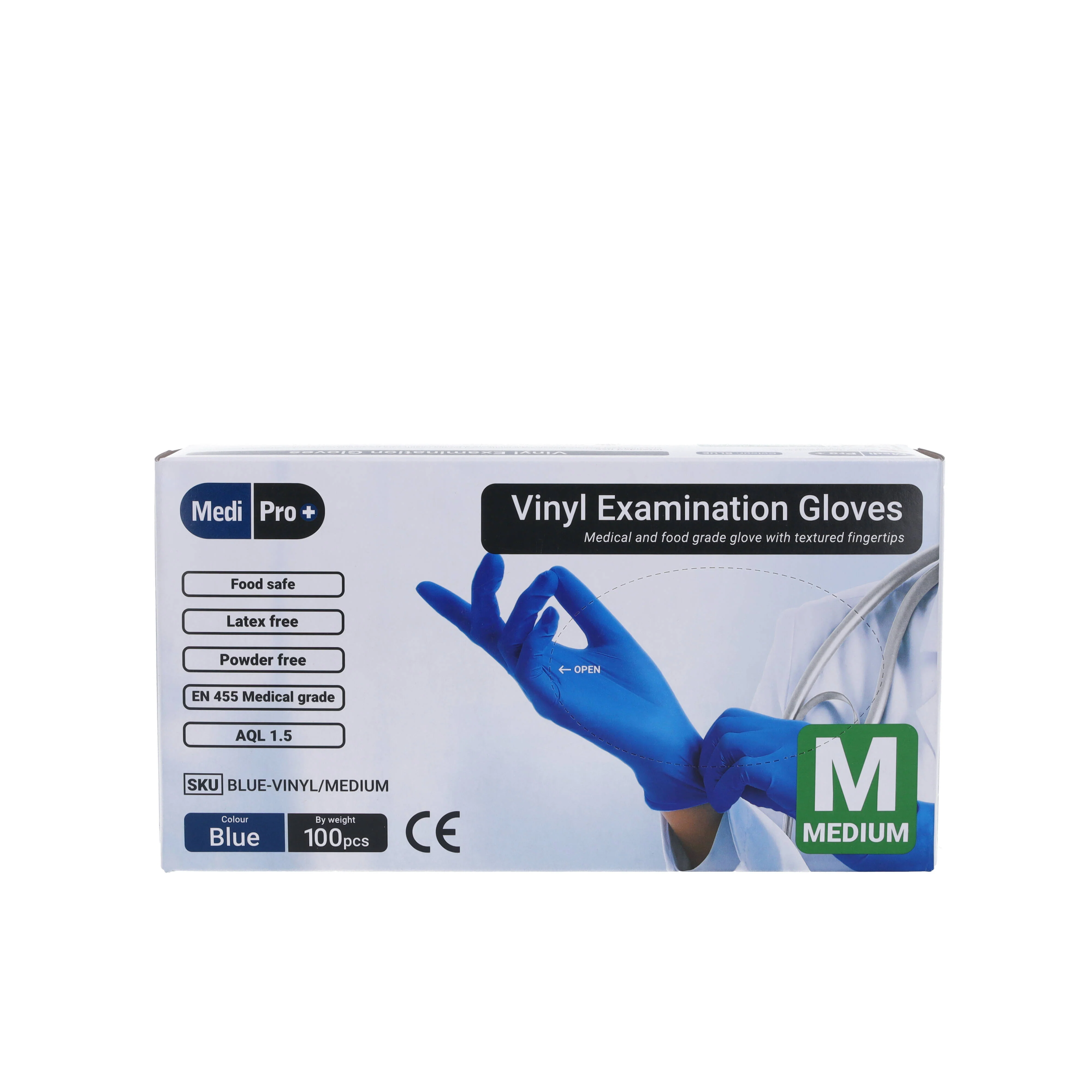 Blue Vinyl Exam Gloves - Cat III PPE Medium x 100 - Image 2