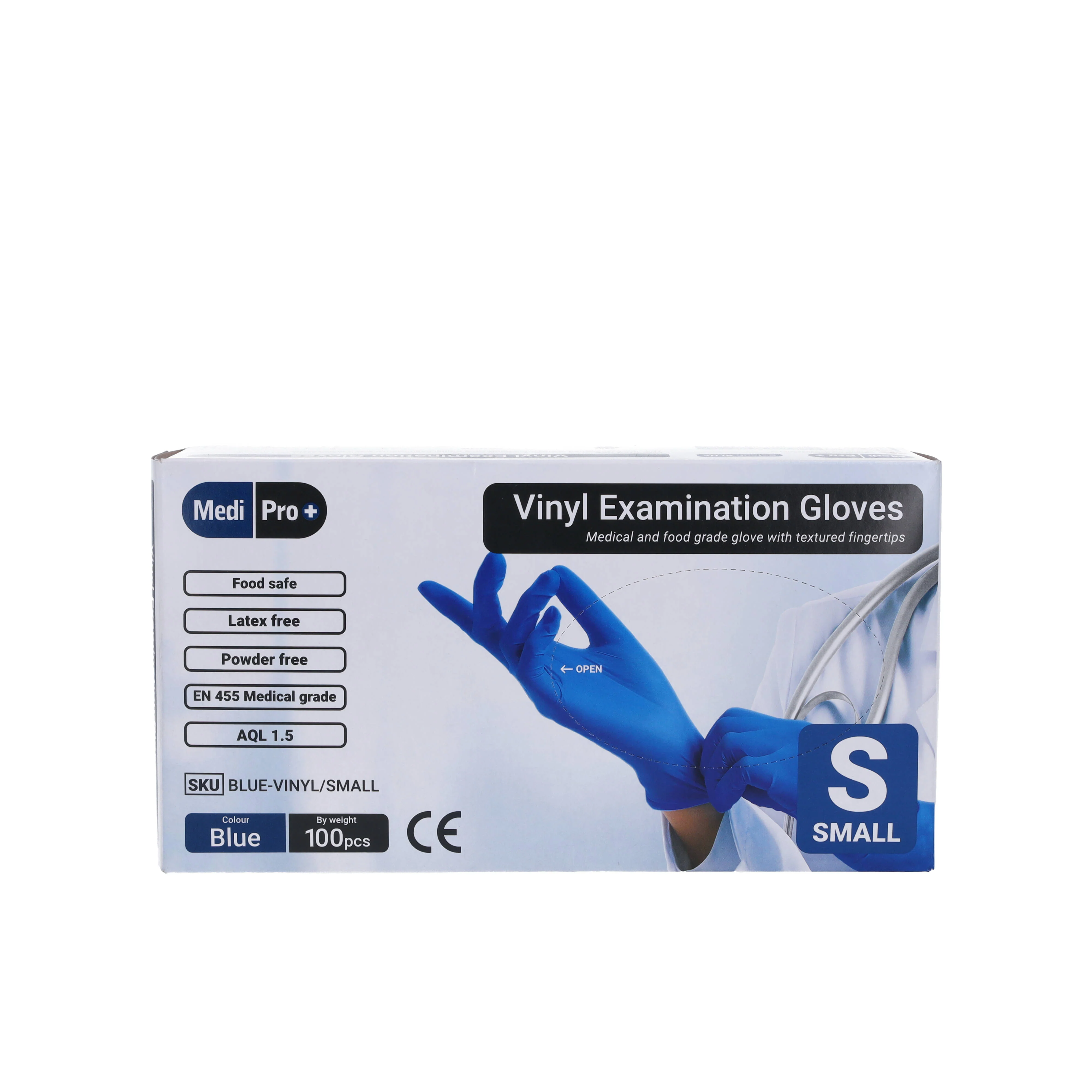 Blue Vinyl Exam Gloves - Cat III PPE Small x 100 - Image 2