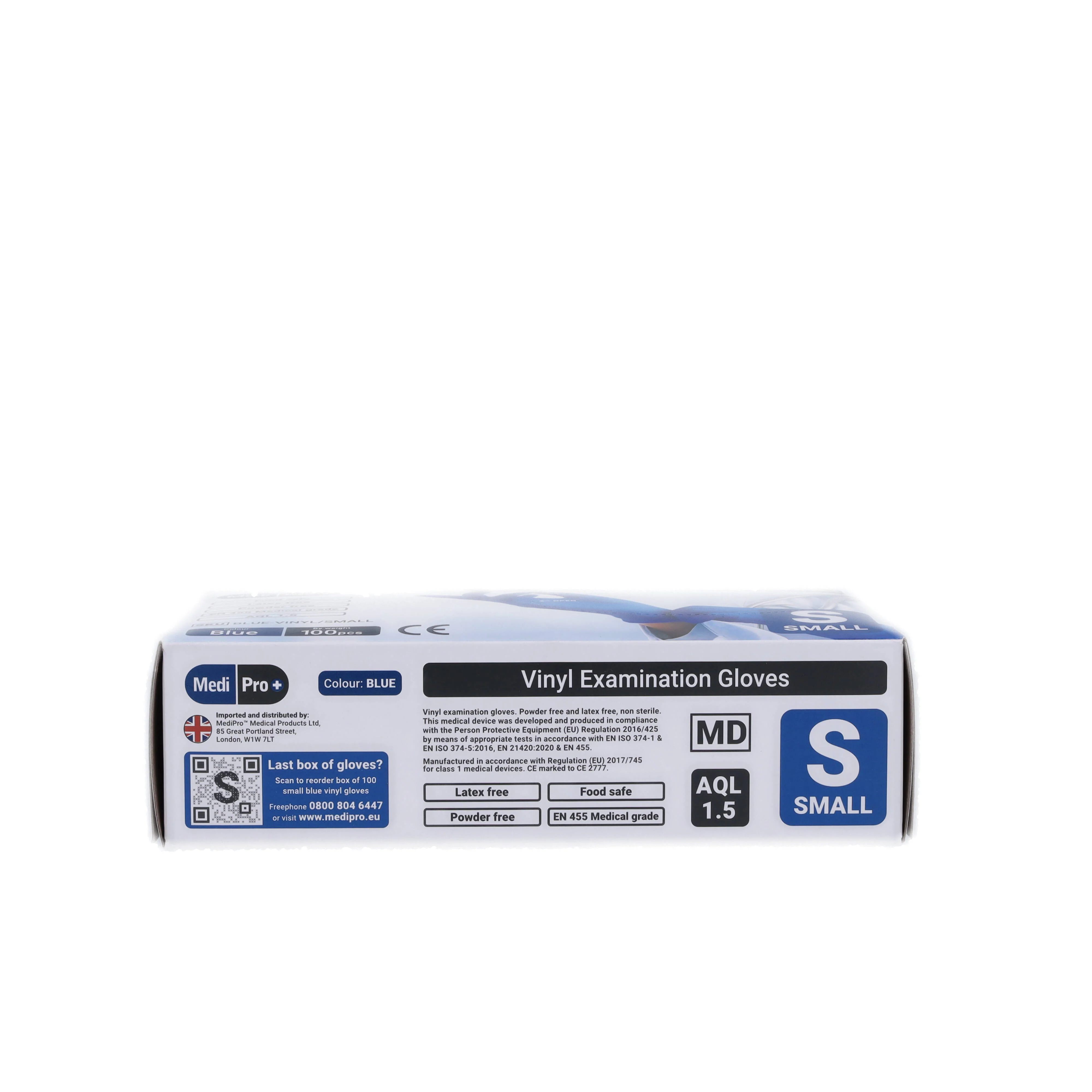 Blue Vinyl Exam Gloves - Cat III PPE Small x 100 - Image 3