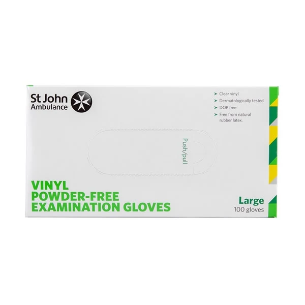 White Powder Free Vinyl Gloves - Box of 100 - Large