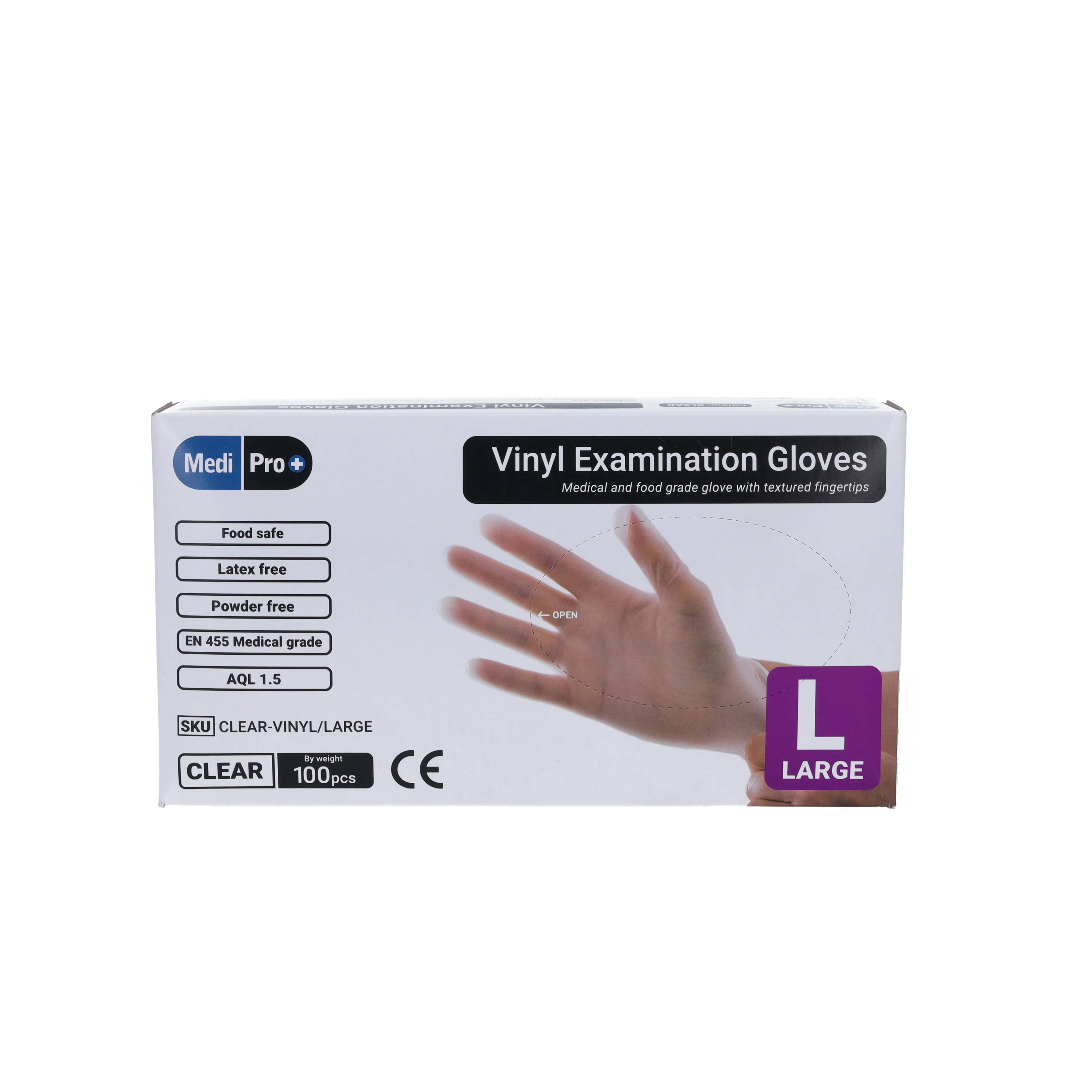 Clear Vinyl Exam Gloves - Cat III PPE Large – Box of 100 - Image 2