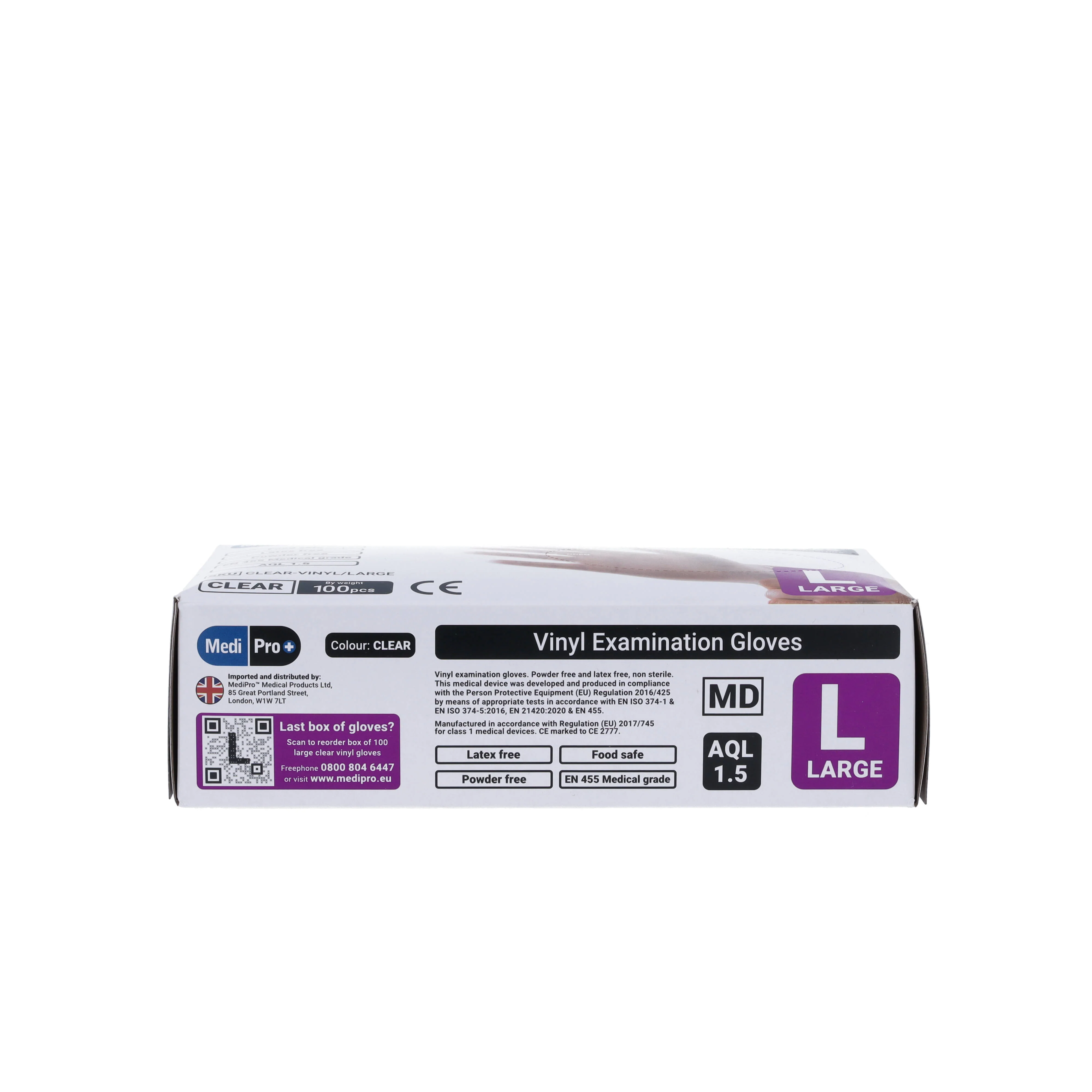 Clear Vinyl Exam Gloves - Cat III PPE Large – Box of 100 - Image 3