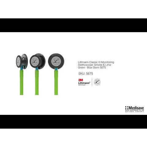 Littmann Classic III Monitoring Stethoscope: Smoke & Lime Green - Blue Stem 5875 - Over Engraved - Image 13