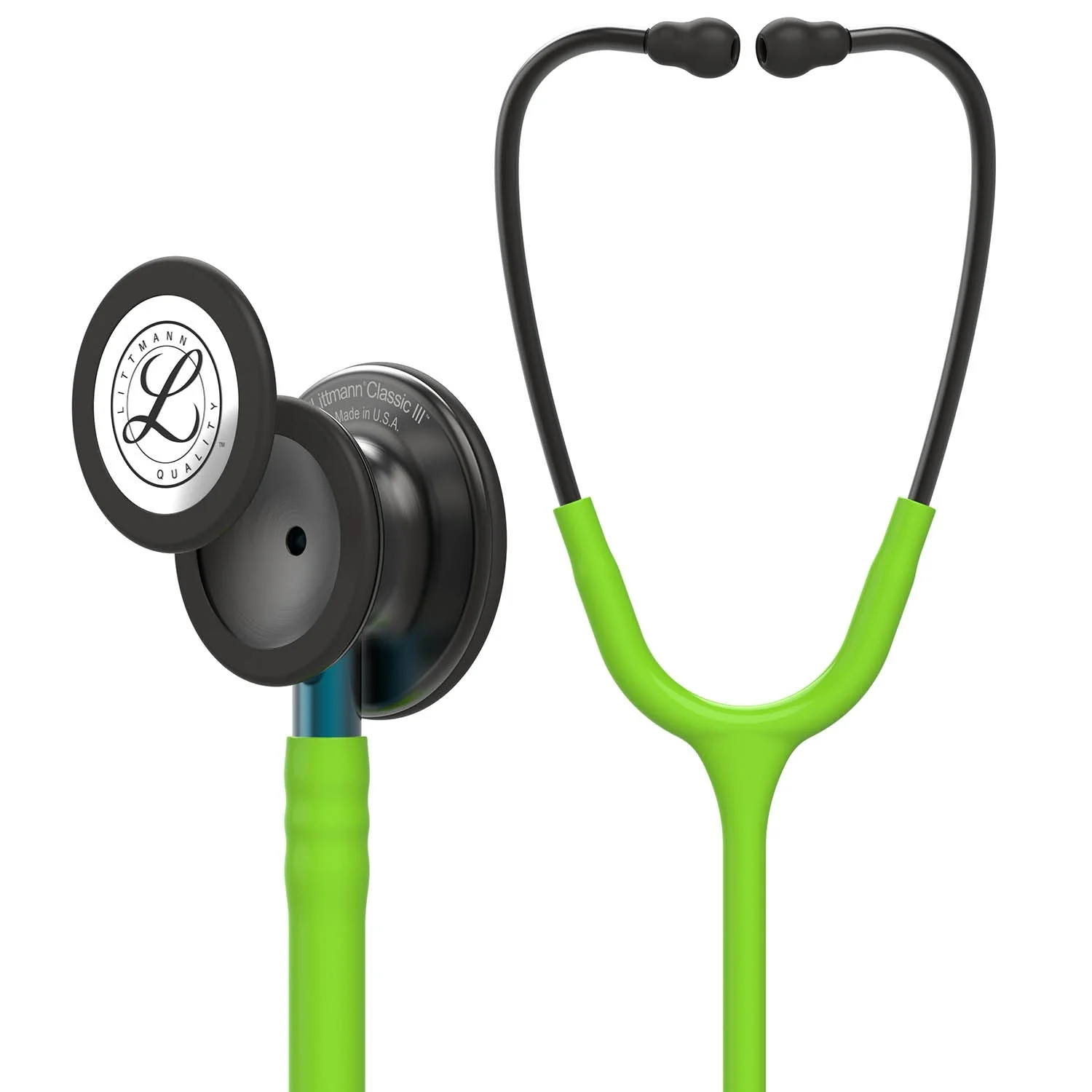 Littmann Classic III Monitoring Stethoscope: Smoke & Lime Green - Blue Stem 5875 - Over Engraved - Image 2