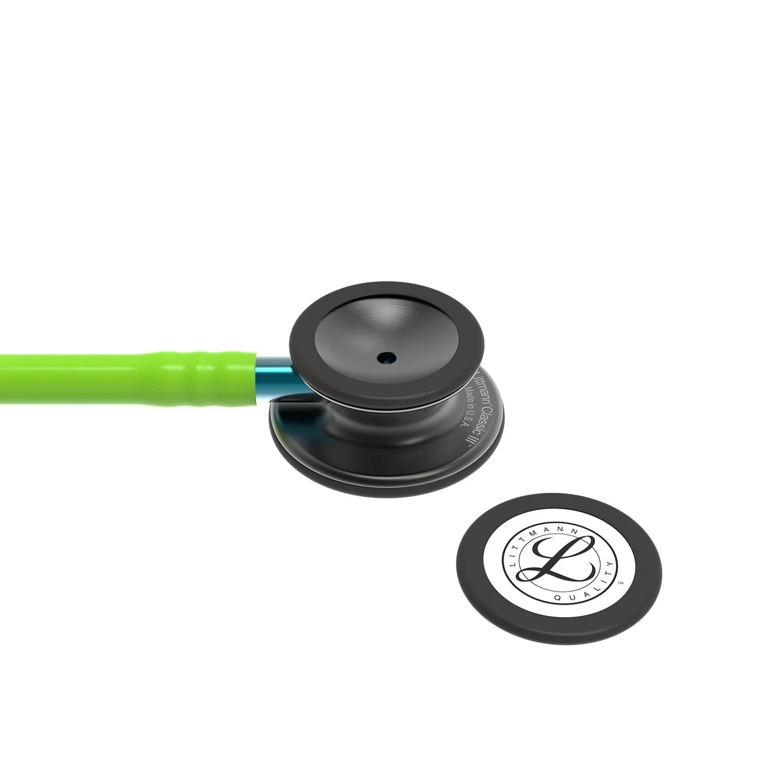 Littmann Classic III Monitoring Stethoscope: Smoke & Lime Green - Blue Stem 5875 - Over Engraved - Image 6