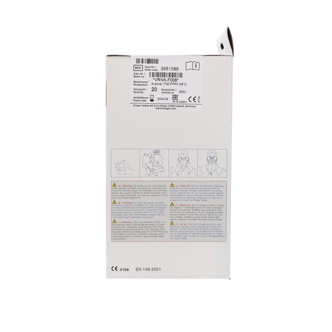 Drager FFP3 Unvalved Respirator Mask - Box of 20 - CLEARANCE - Expiry August 2024 - Image 9