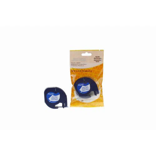 Dymo  91201 Plastic Labelling Tape Cassette Black on WHighte  12mm x 4m Letra - Compatible