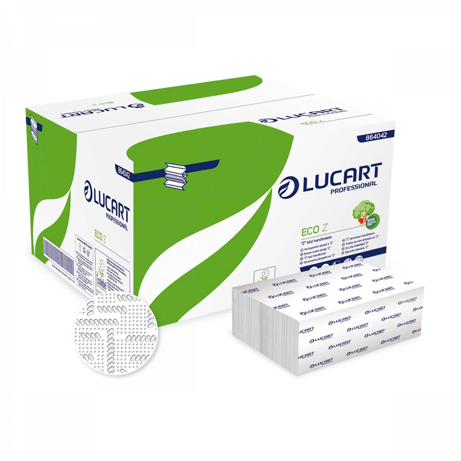 Eco Lucart Z-fold 2ply - White 22.5 x 24cm (Recycled 864042) - Pack of 200 - Image 2