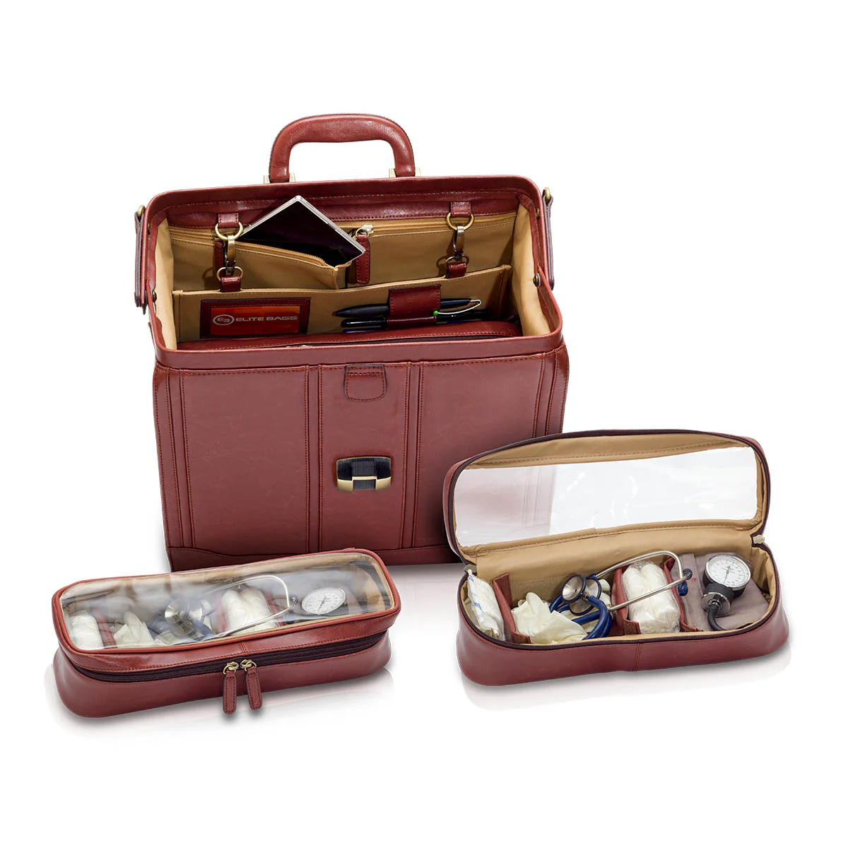 Elite Bags Traditional Doctors Bag - Brown Leather - Image 3